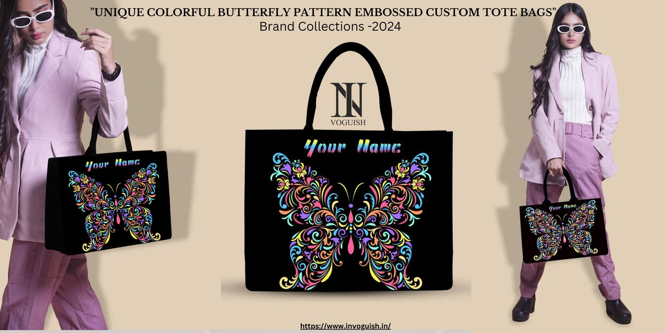 "Unique Colorful Butterfly Pattern Embossed Custom Tote Bags"