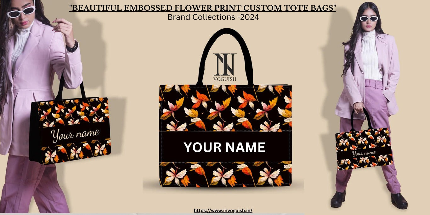 "Beautiful Embossed Flower Print Custom Tote Bags"