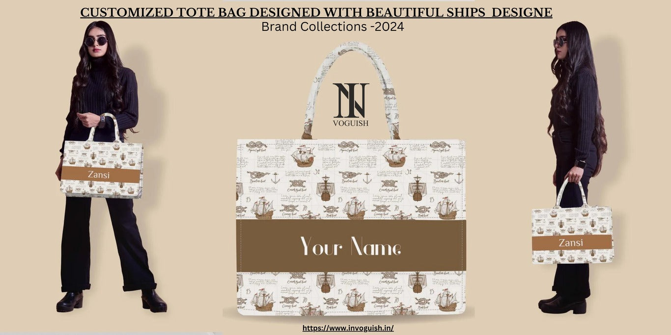 Customized Tote Bag Designed with Beautiful ships  DESIGNE