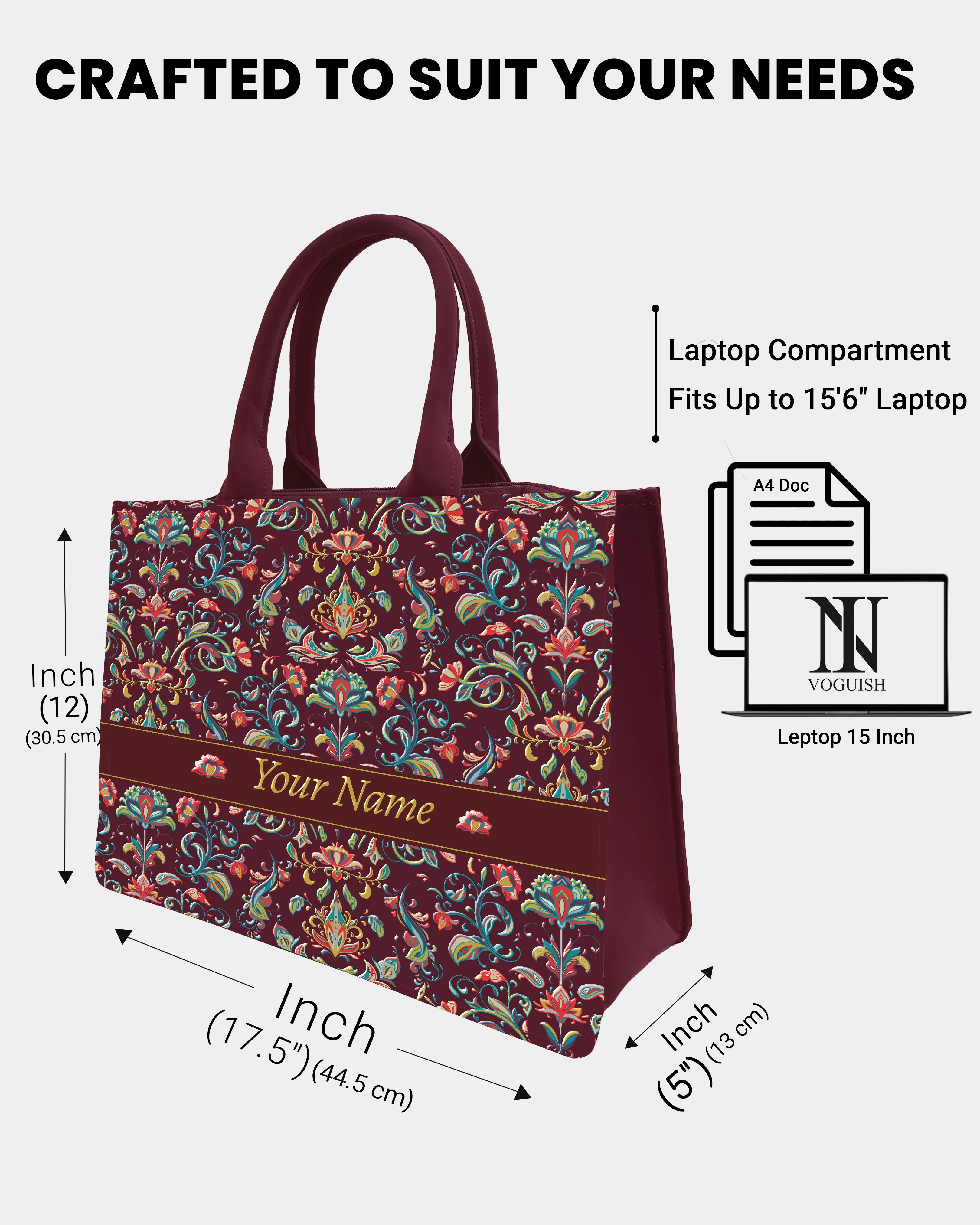 Rich wine Floral Artwork Embossed Customized Tote Bag