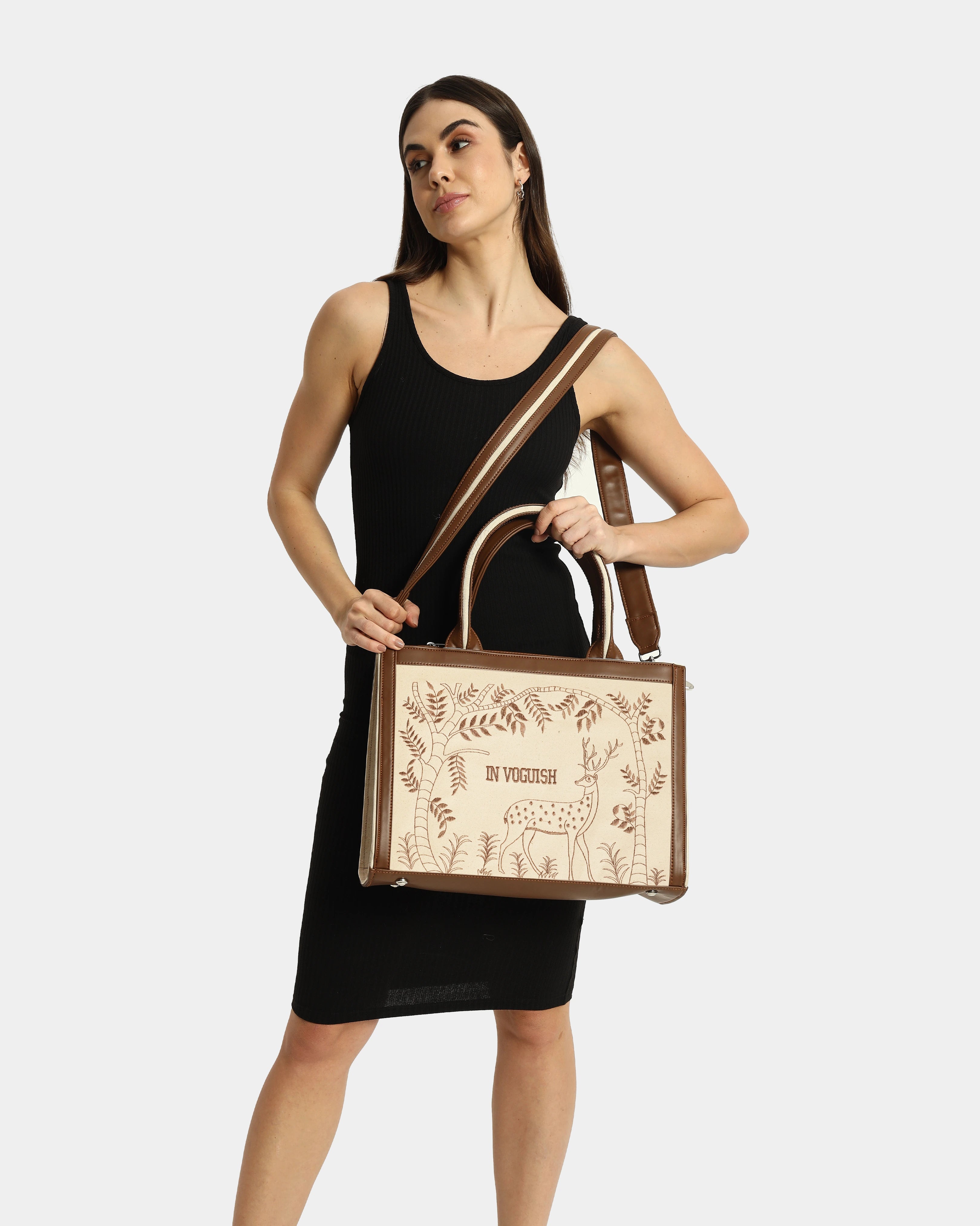 Enchanted Deer Voguish Embroidered Tote Bag