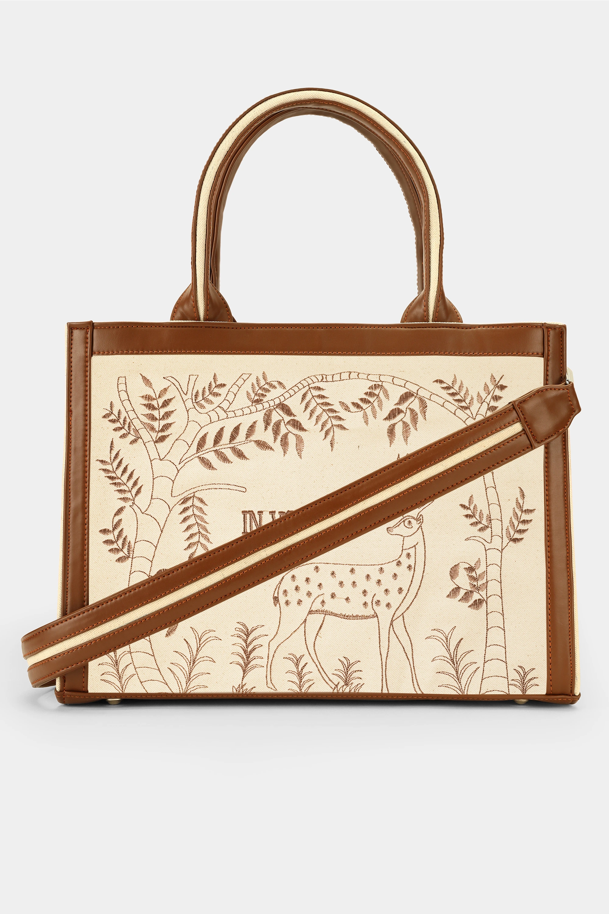 Enchanted Deer Voguish Embroidered Tote Bag