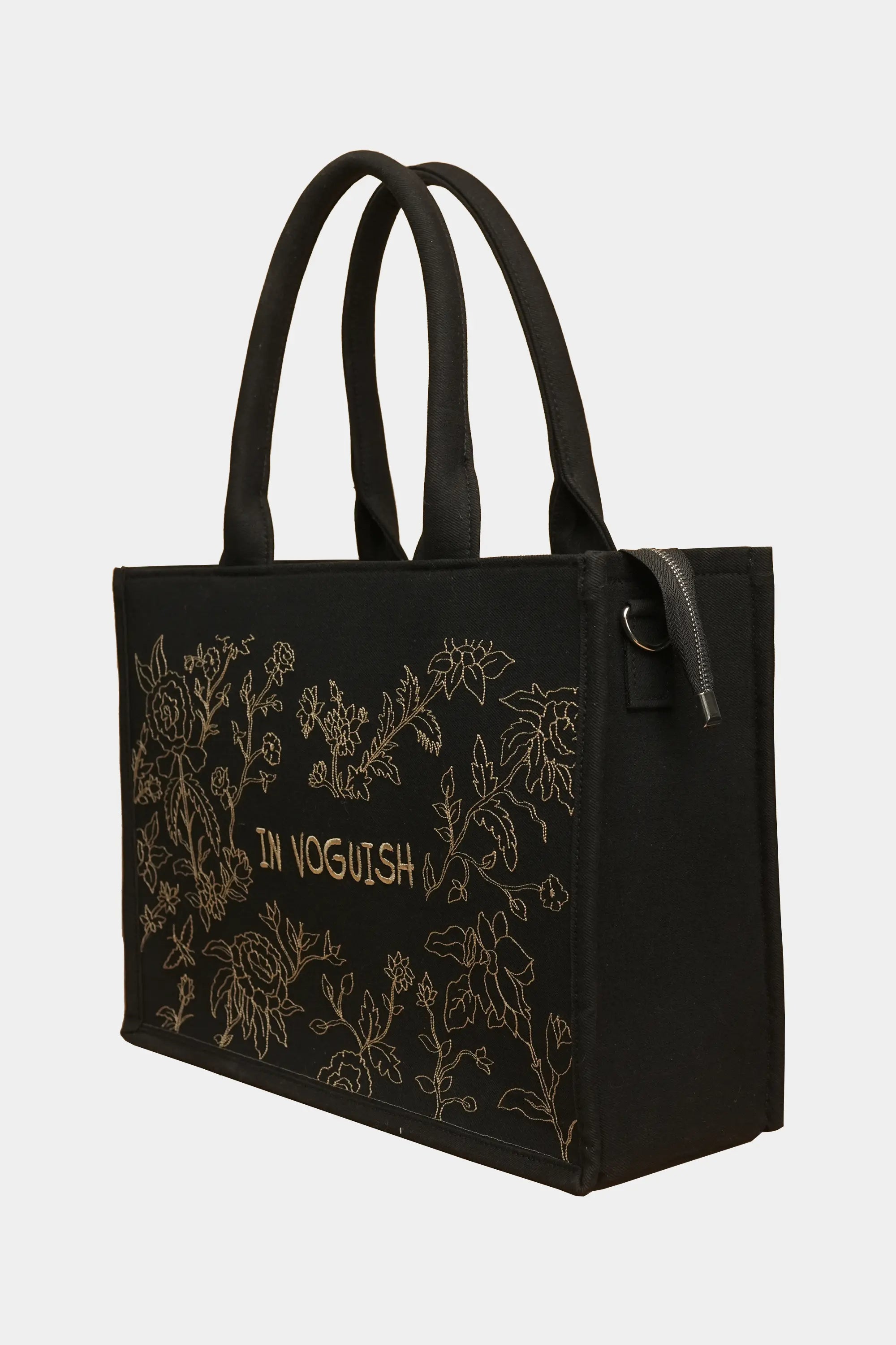 Golden Bloom Embroidered Denim Tote