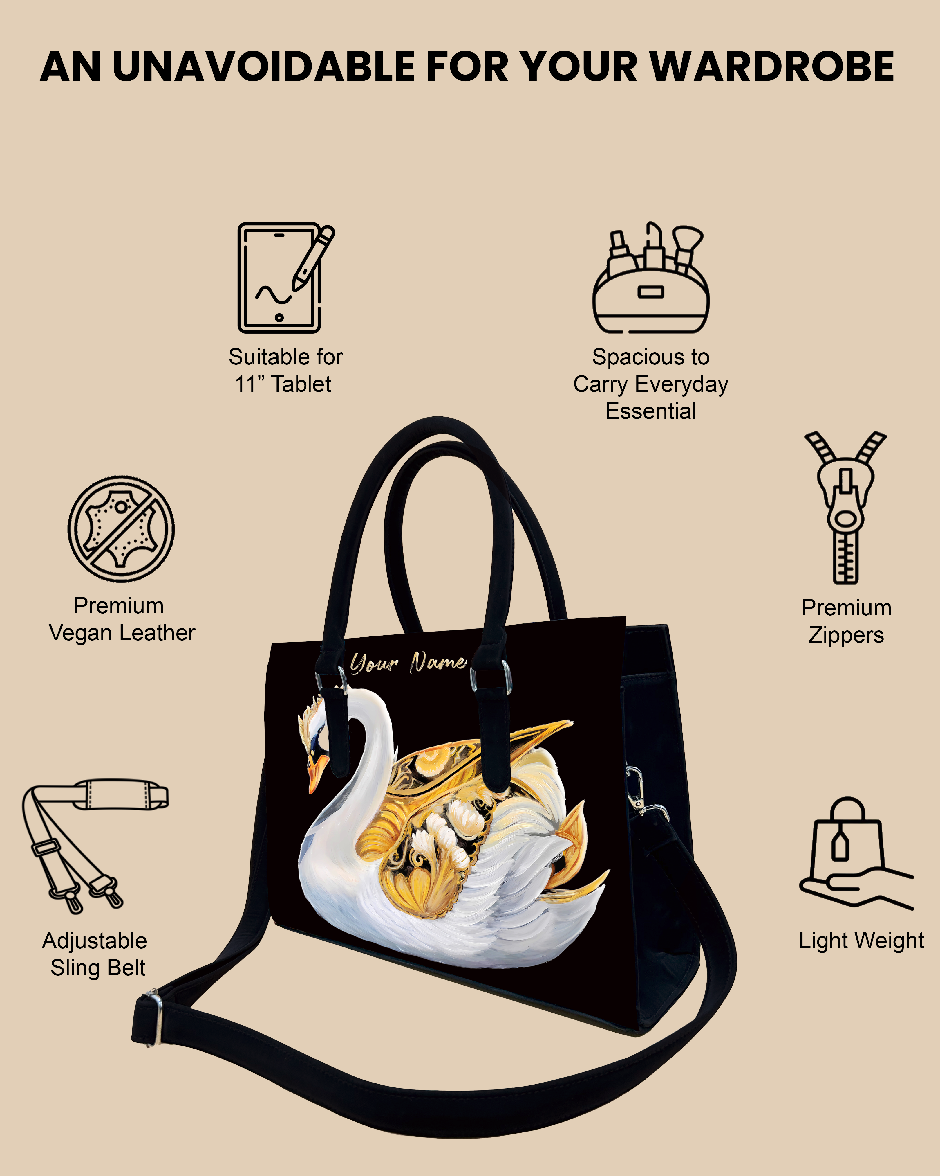 Swans Birds Designer Sling Tote