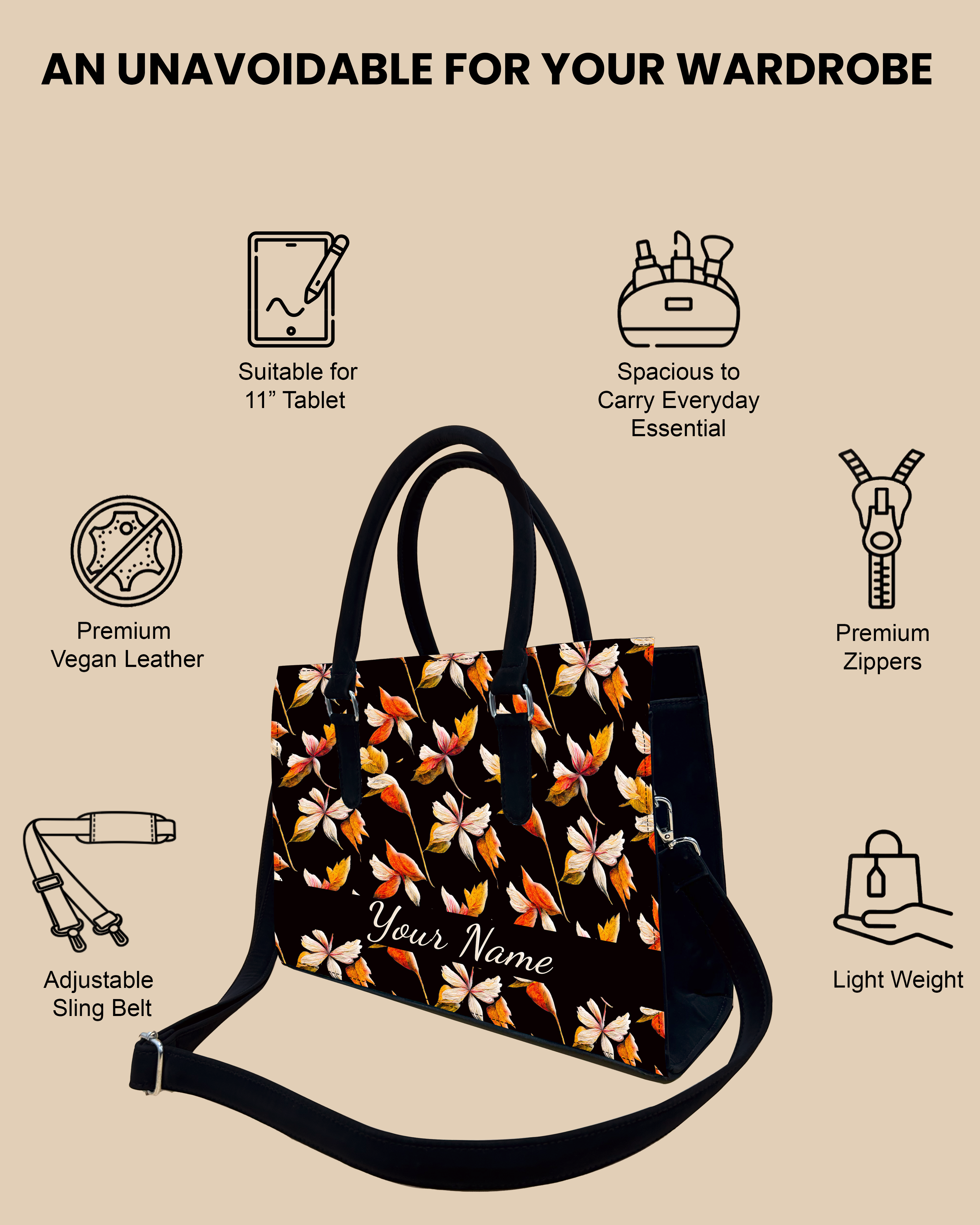 Watercolour Autumn Leaves Pattern Designer Sling Tote