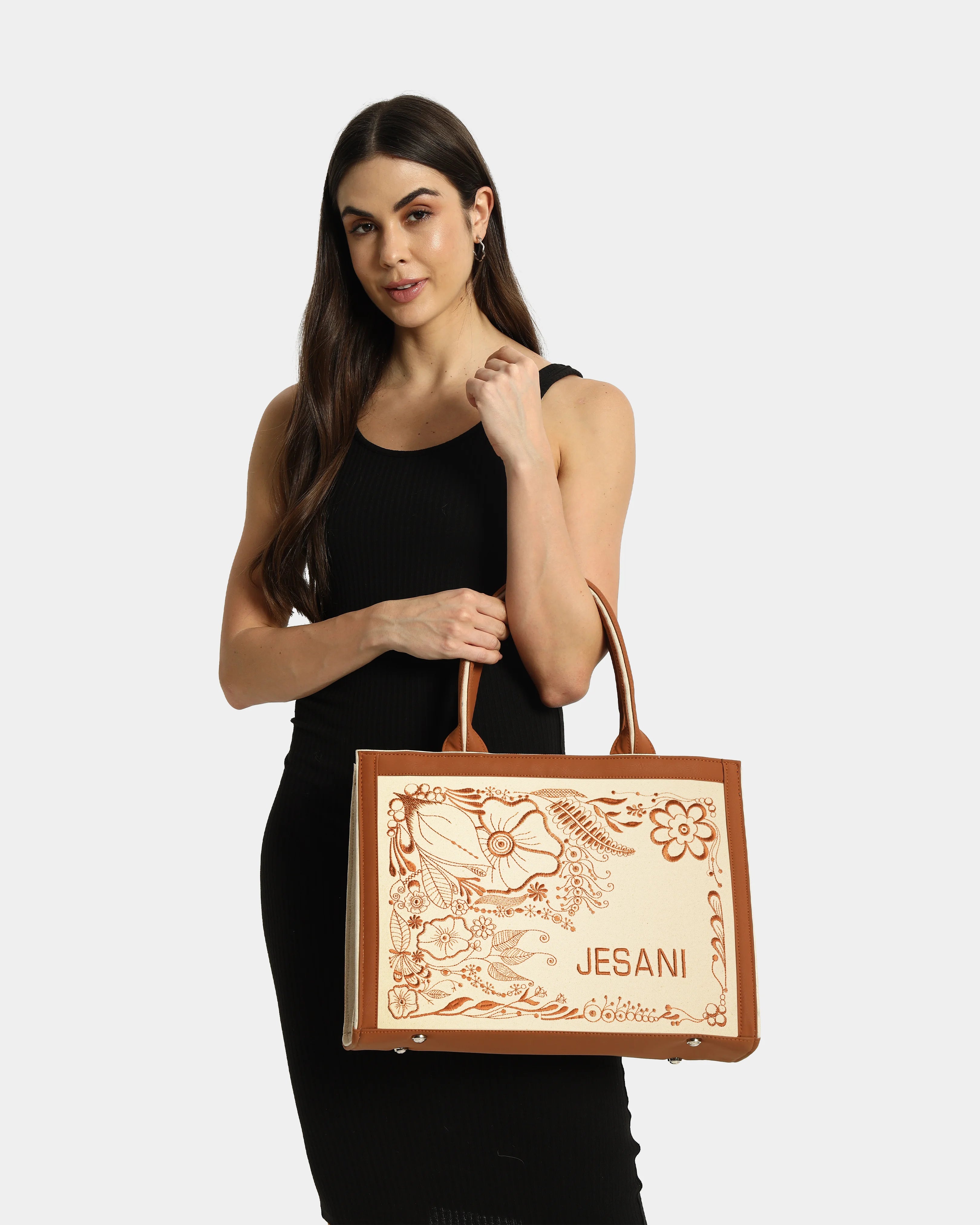 Designer Floral Art Customized Embroidered Tote Bag