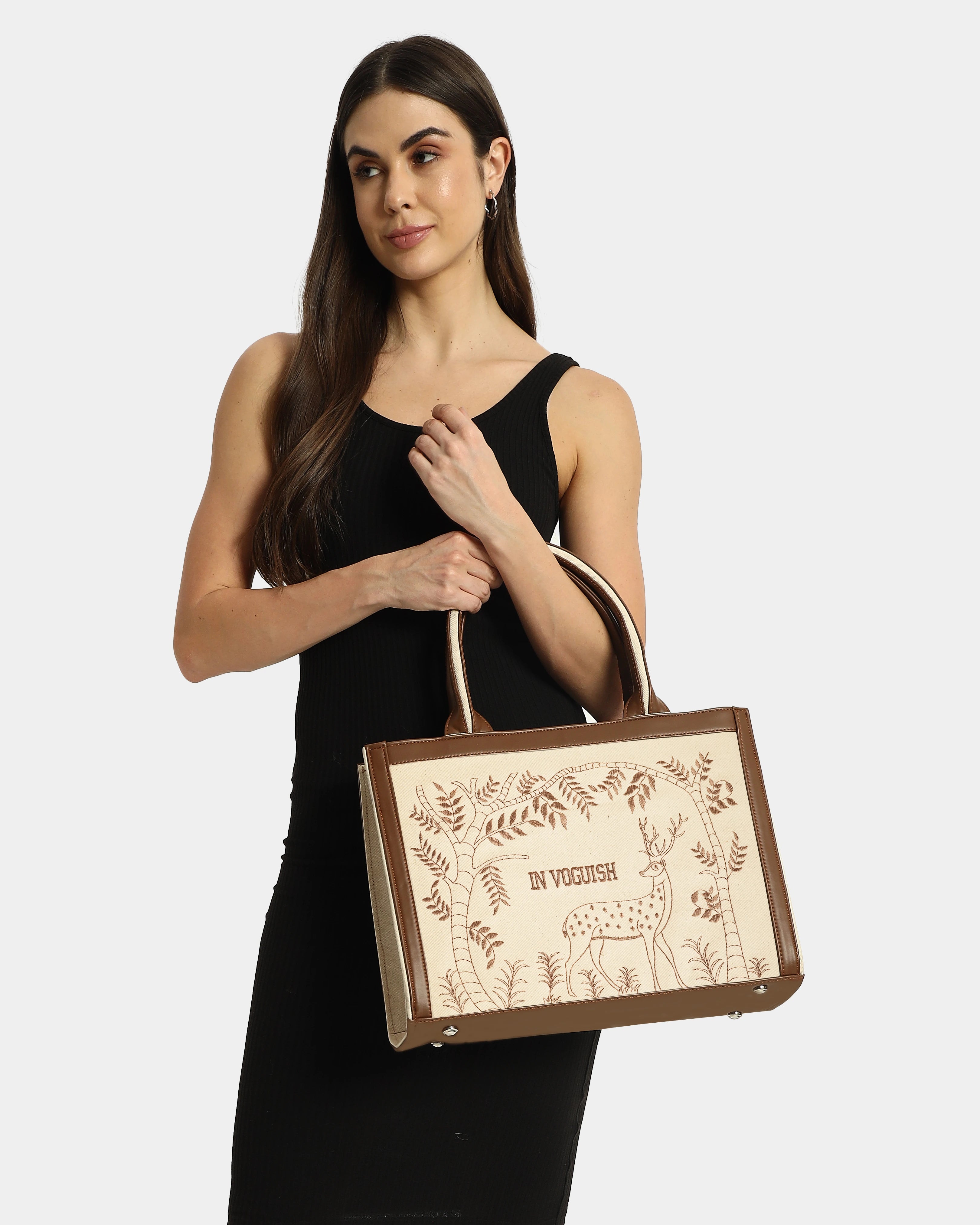 Enchanted Deer Voguish Embroidered Tote Bag