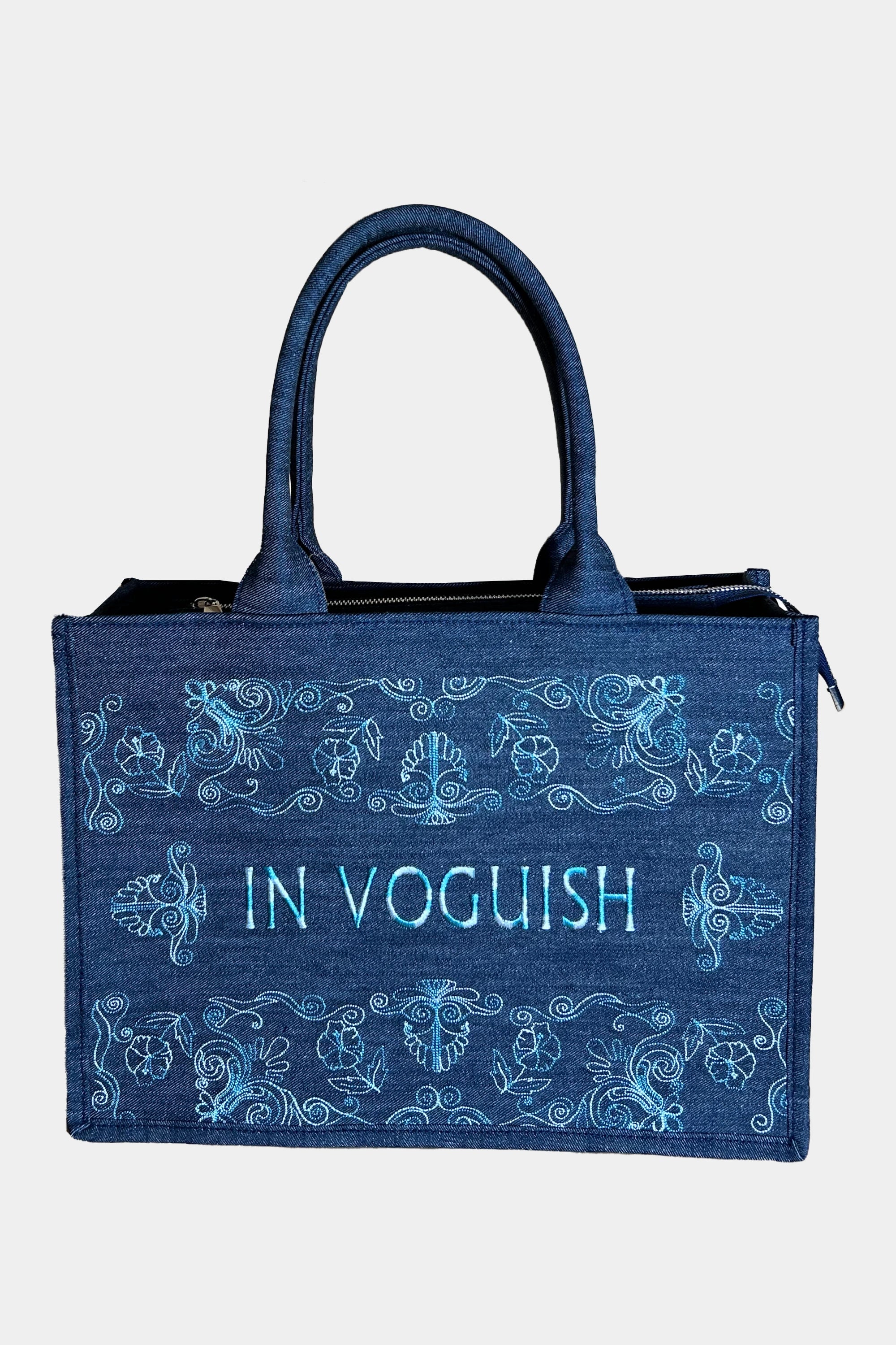 Blue Denim Royal Thread Embroidered Tote