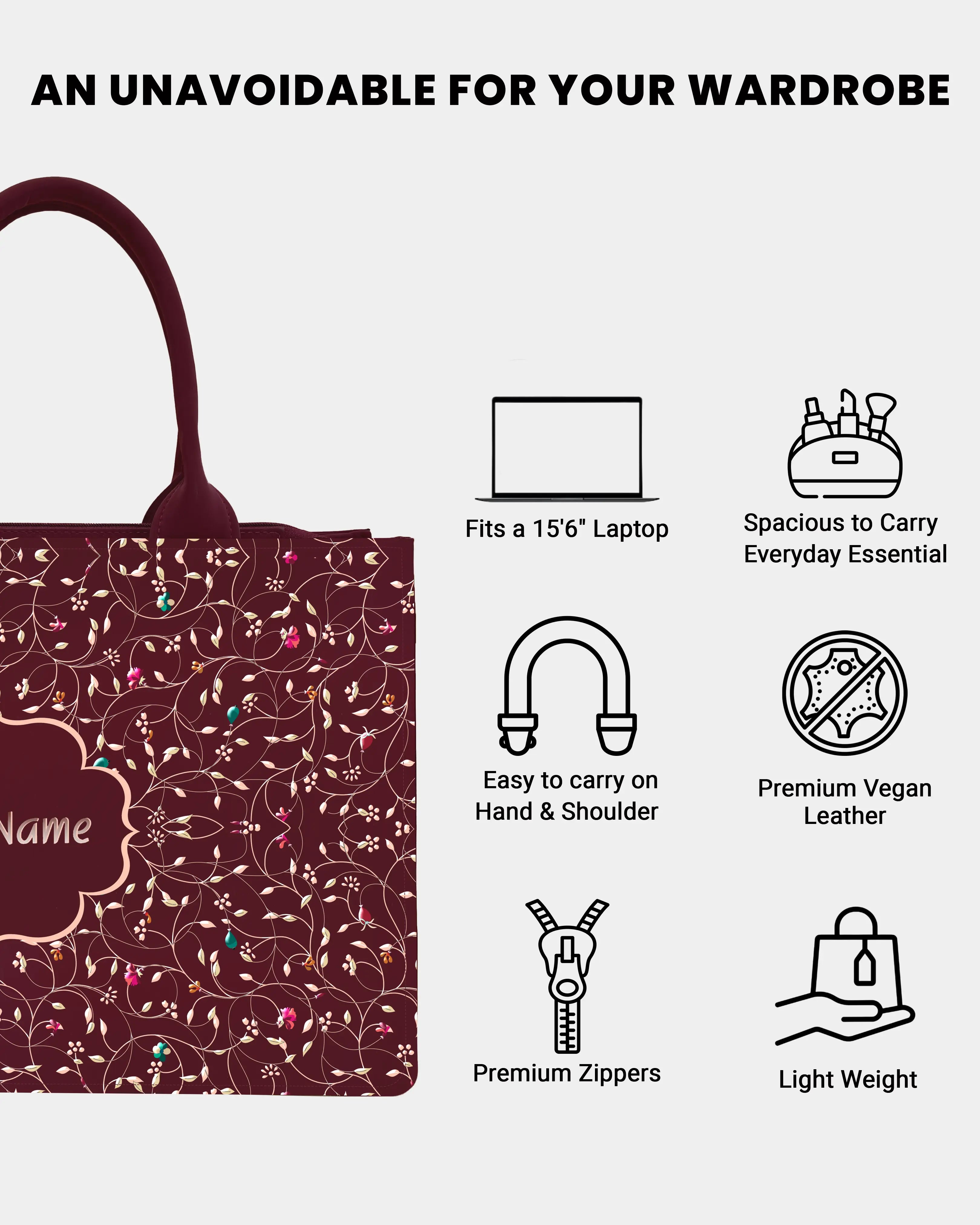 Rose Royale  Embossed Customized Tote Bag - Wine