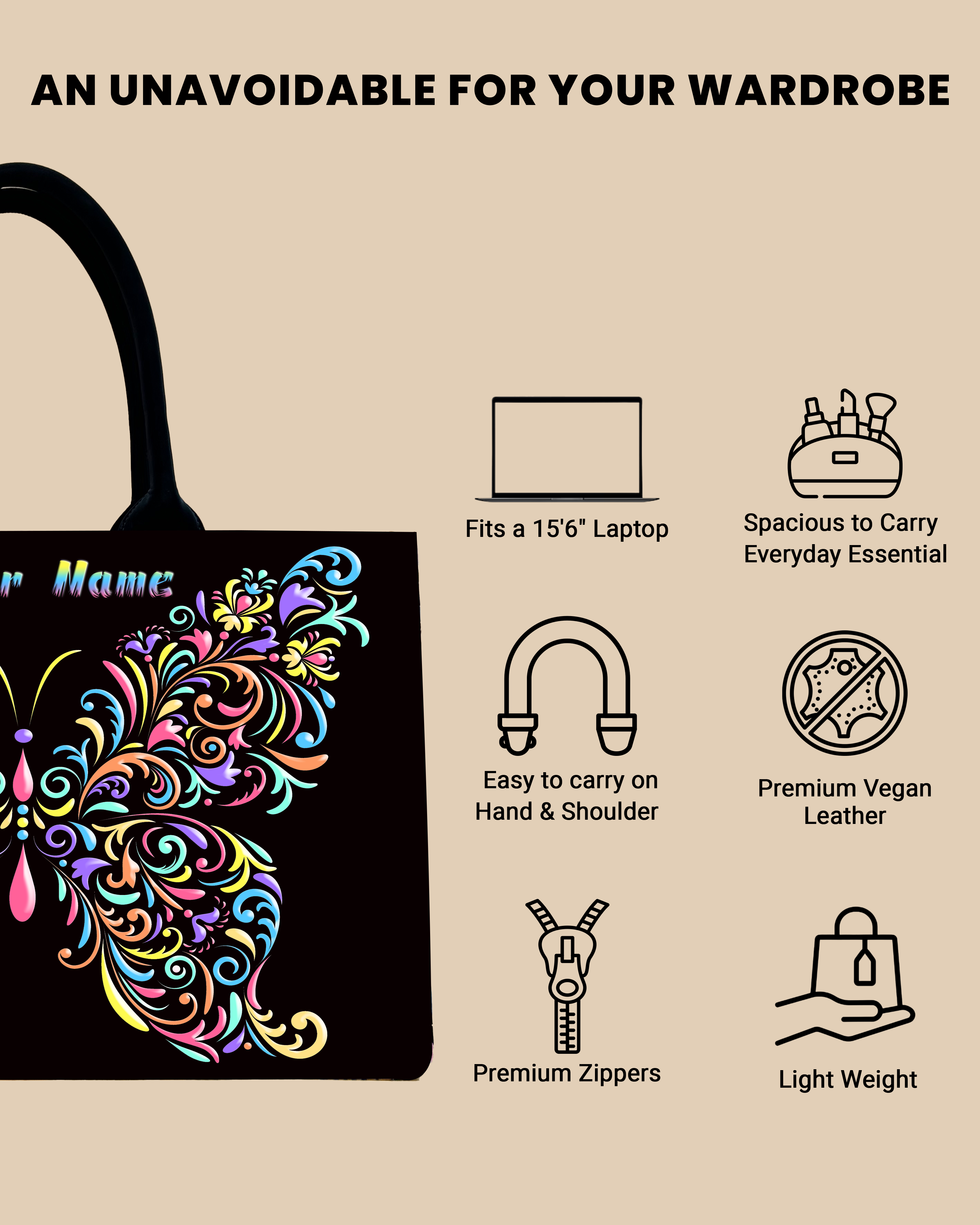 Customized Tote Bag Designed With Colorful butterfly Pattern