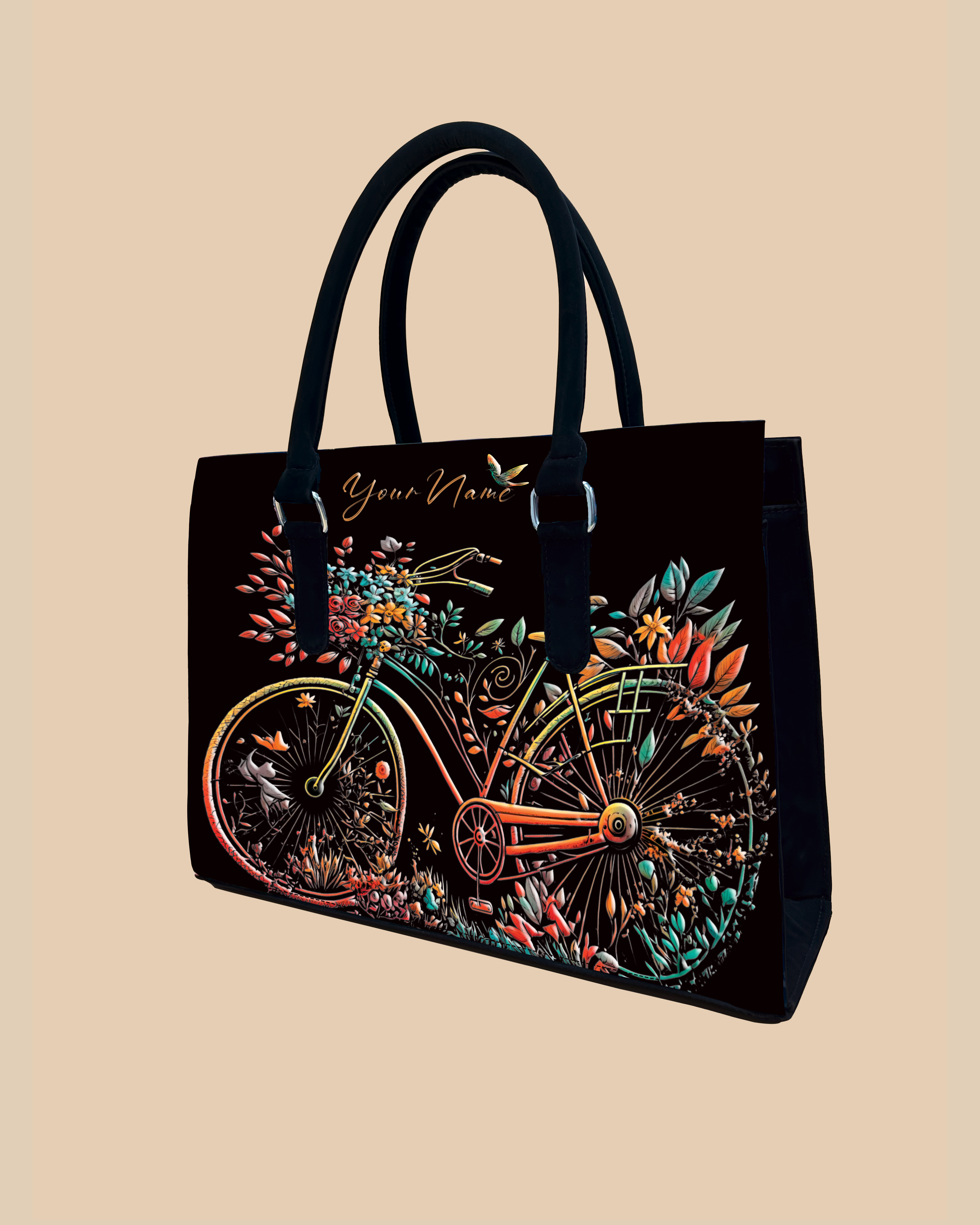 Growing Nature On Colorful Bicycle Designer Sling Tote