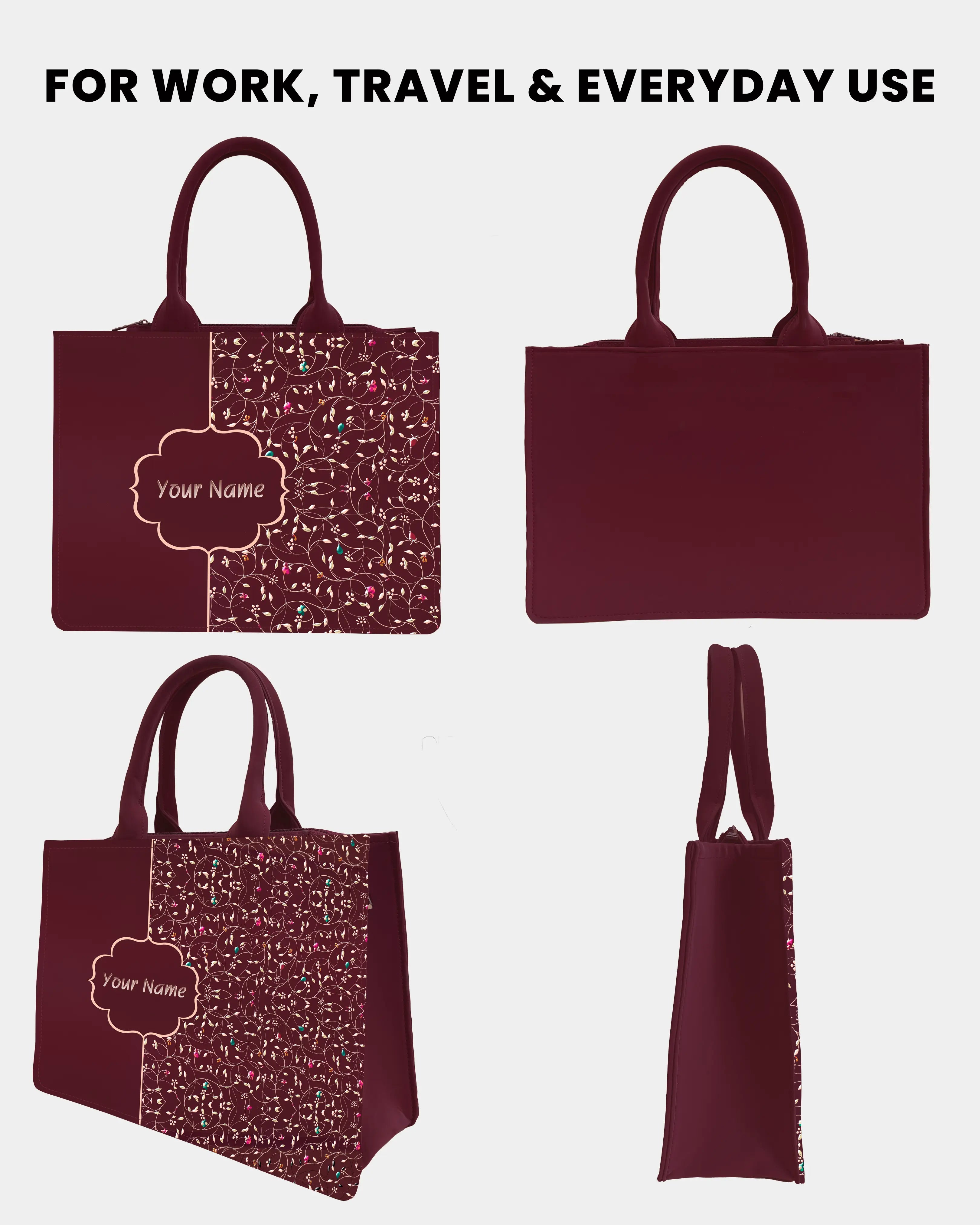 Rose Royale  Embossed Customized Tote Bag - Wine