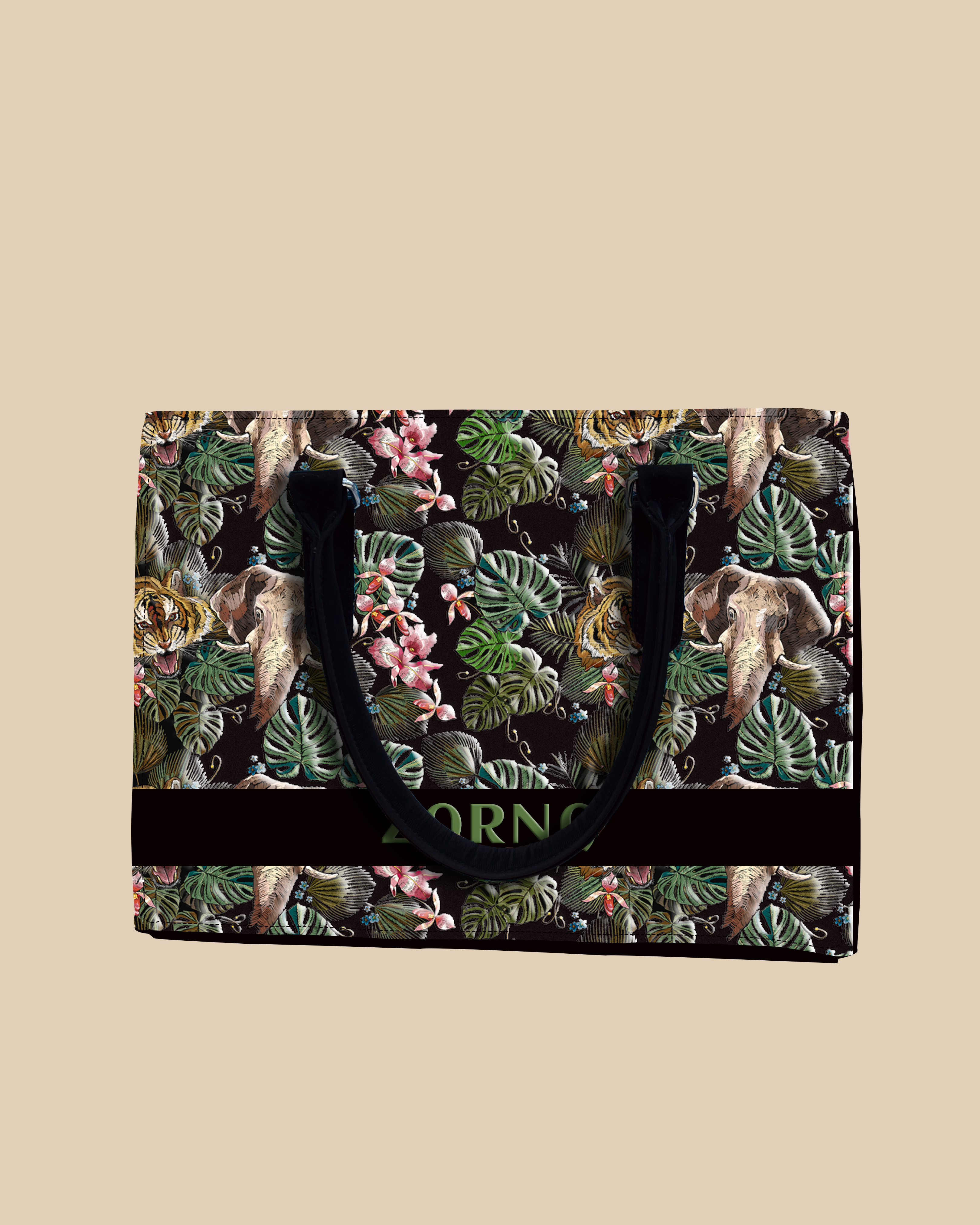 Palm Leaves, Tiger And Elephant Designer Sling Tote