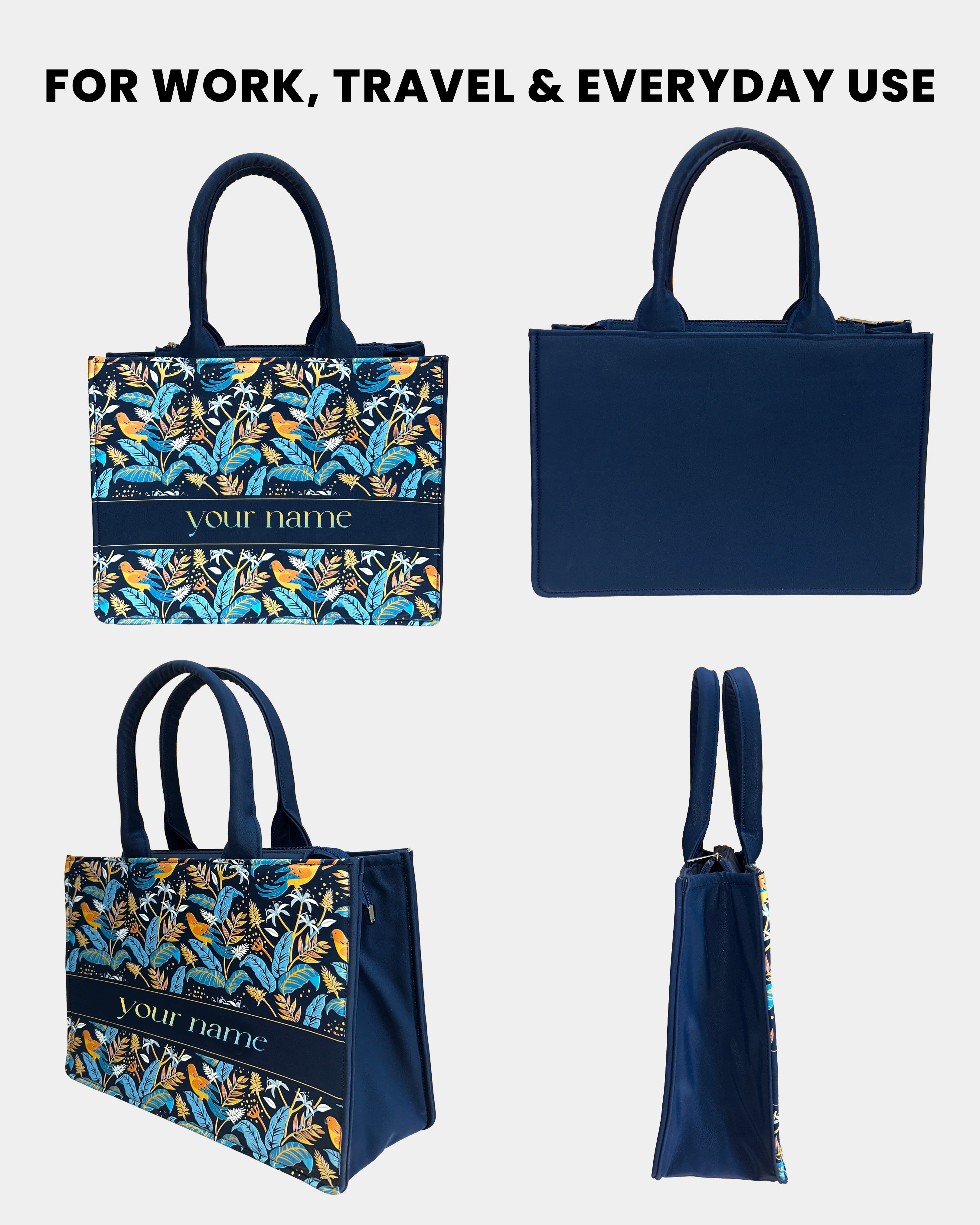 Blue Haven Birds Embossed Customized Tote Bag