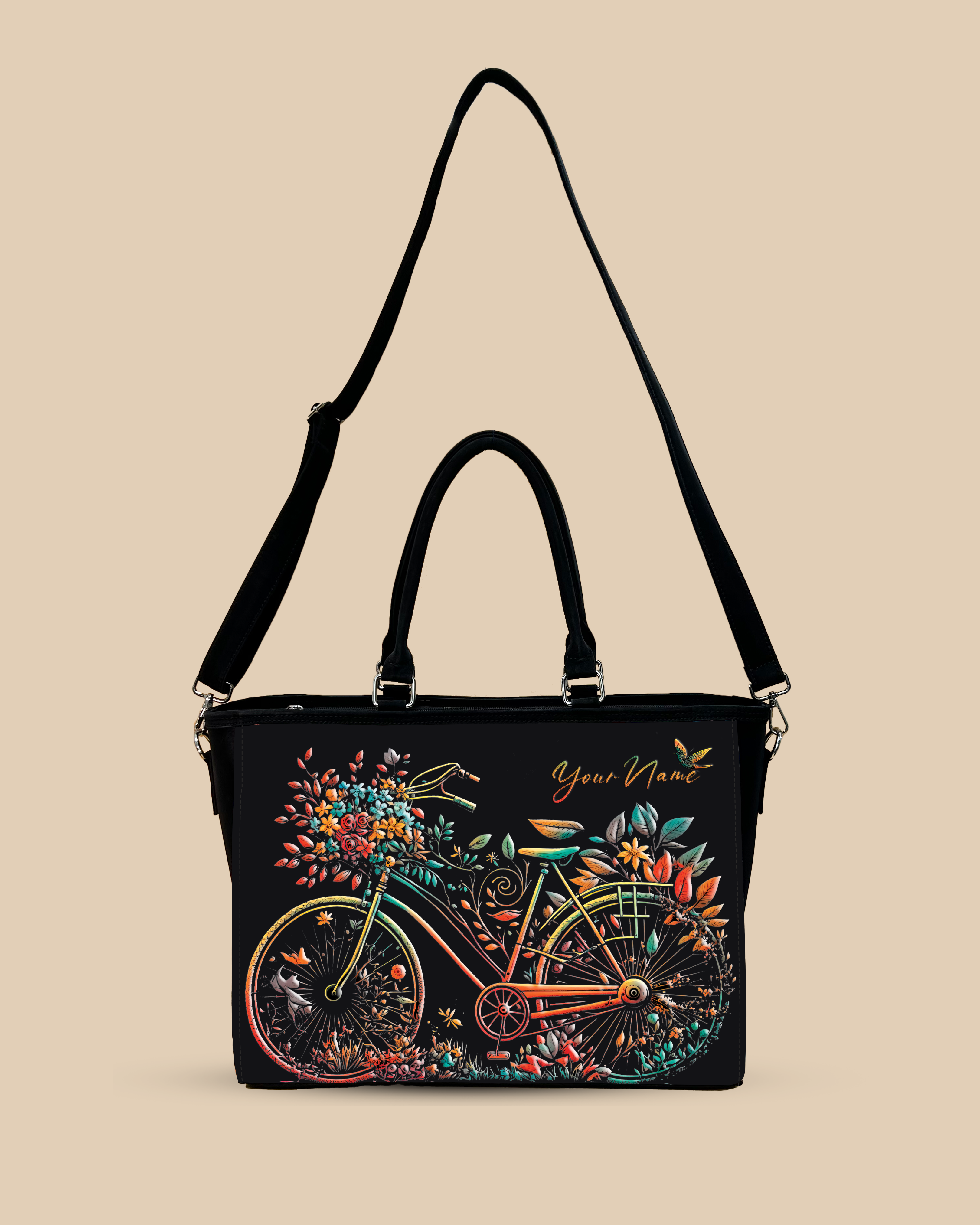 Growing Nature On Colorful Bicycle Oversized Tote