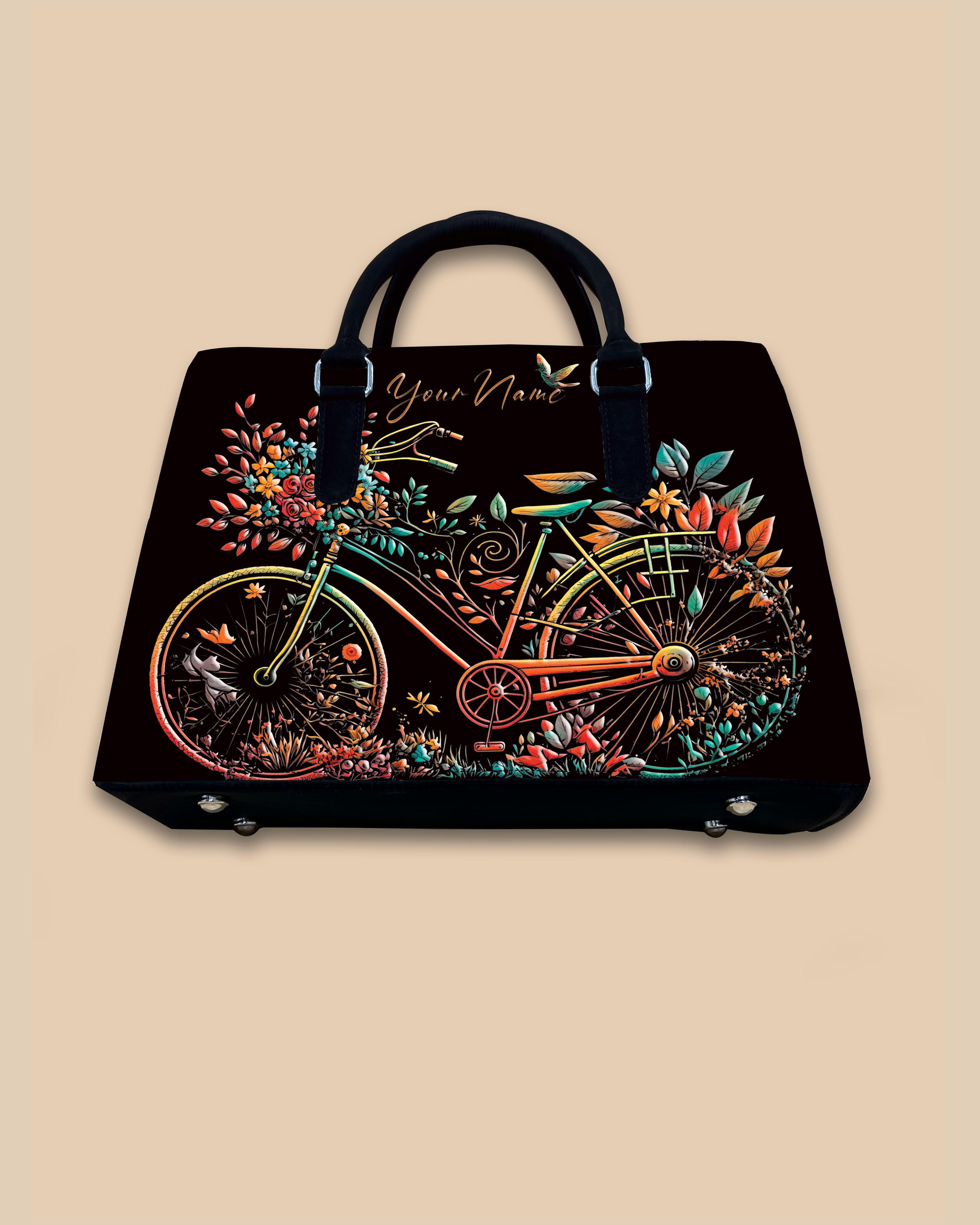 Growing Nature On Colorful Bicycle Designer Sling Tote