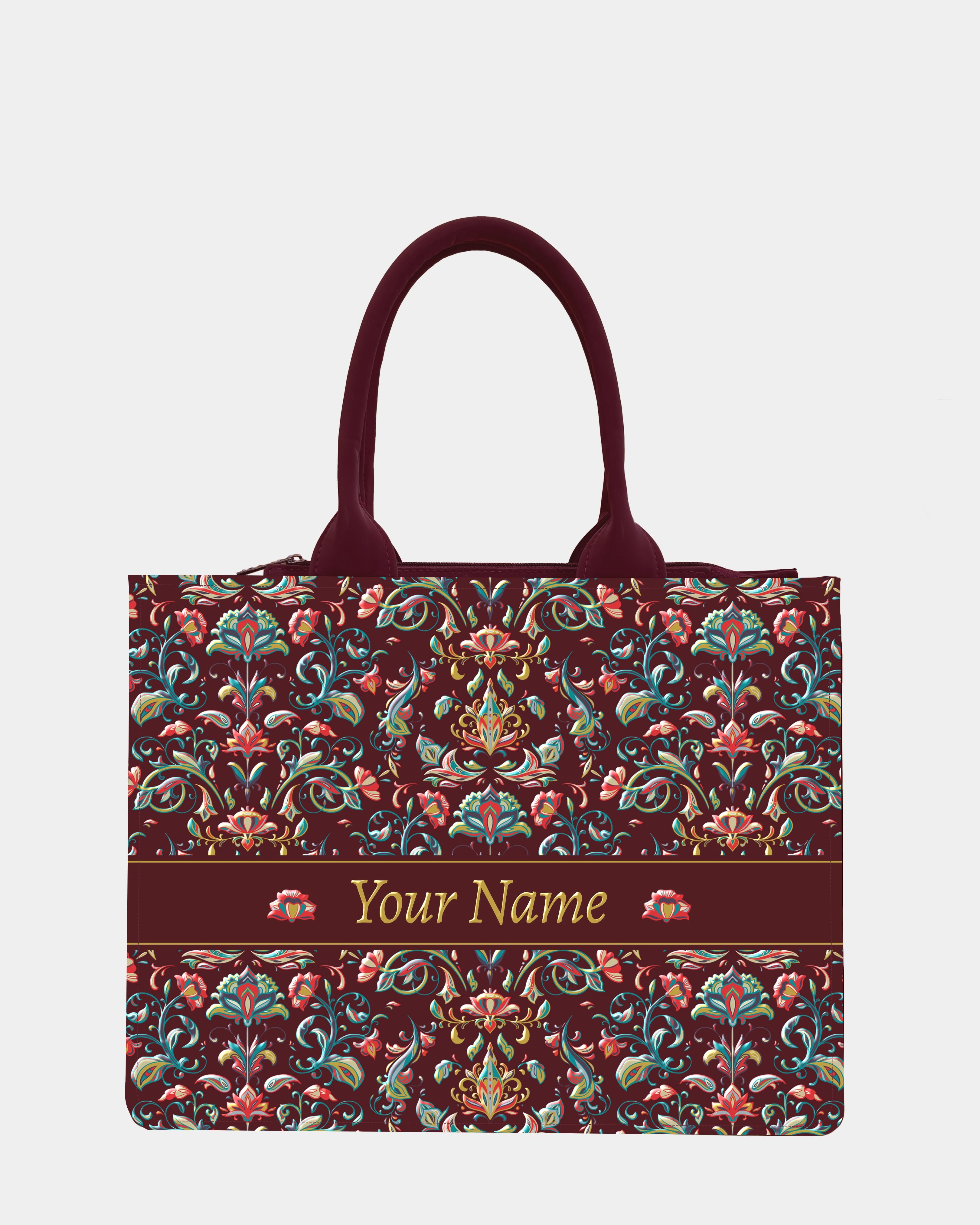 Rich wine Floral Artwork Embossed Customized Tote Bag