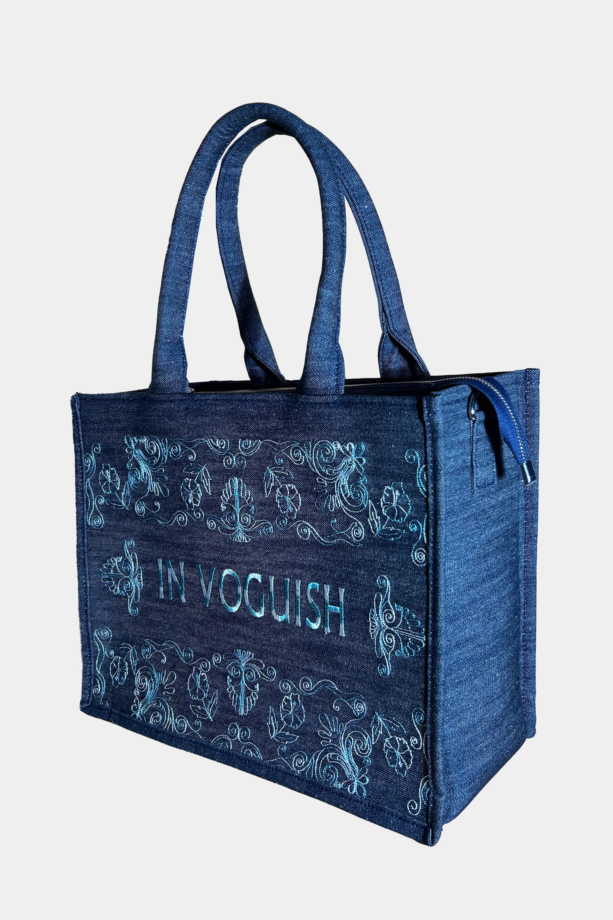 Blue Denim Royal Thread Embroidered Tote