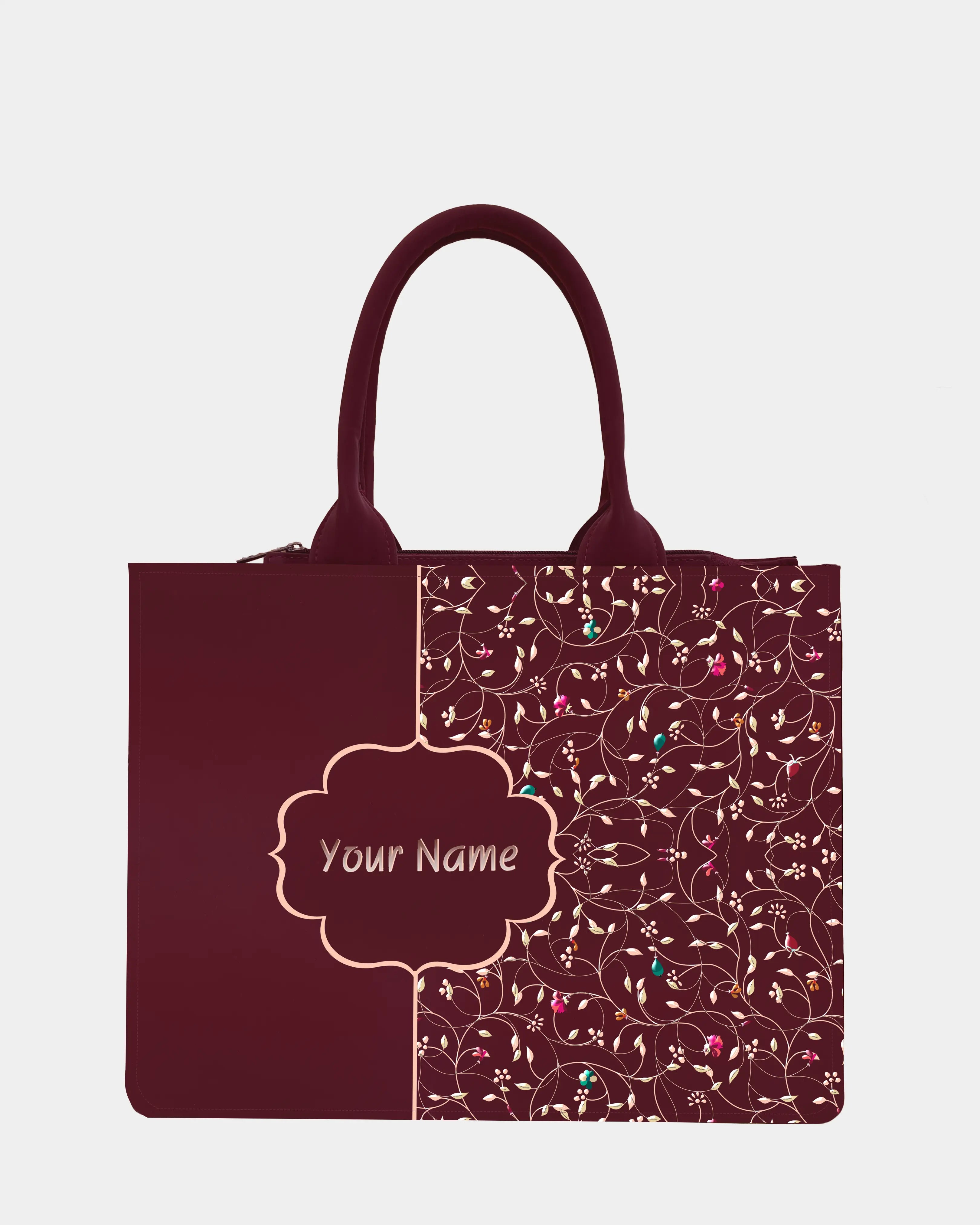 Rose Royale  Embossed Customized Tote Bag - Wine