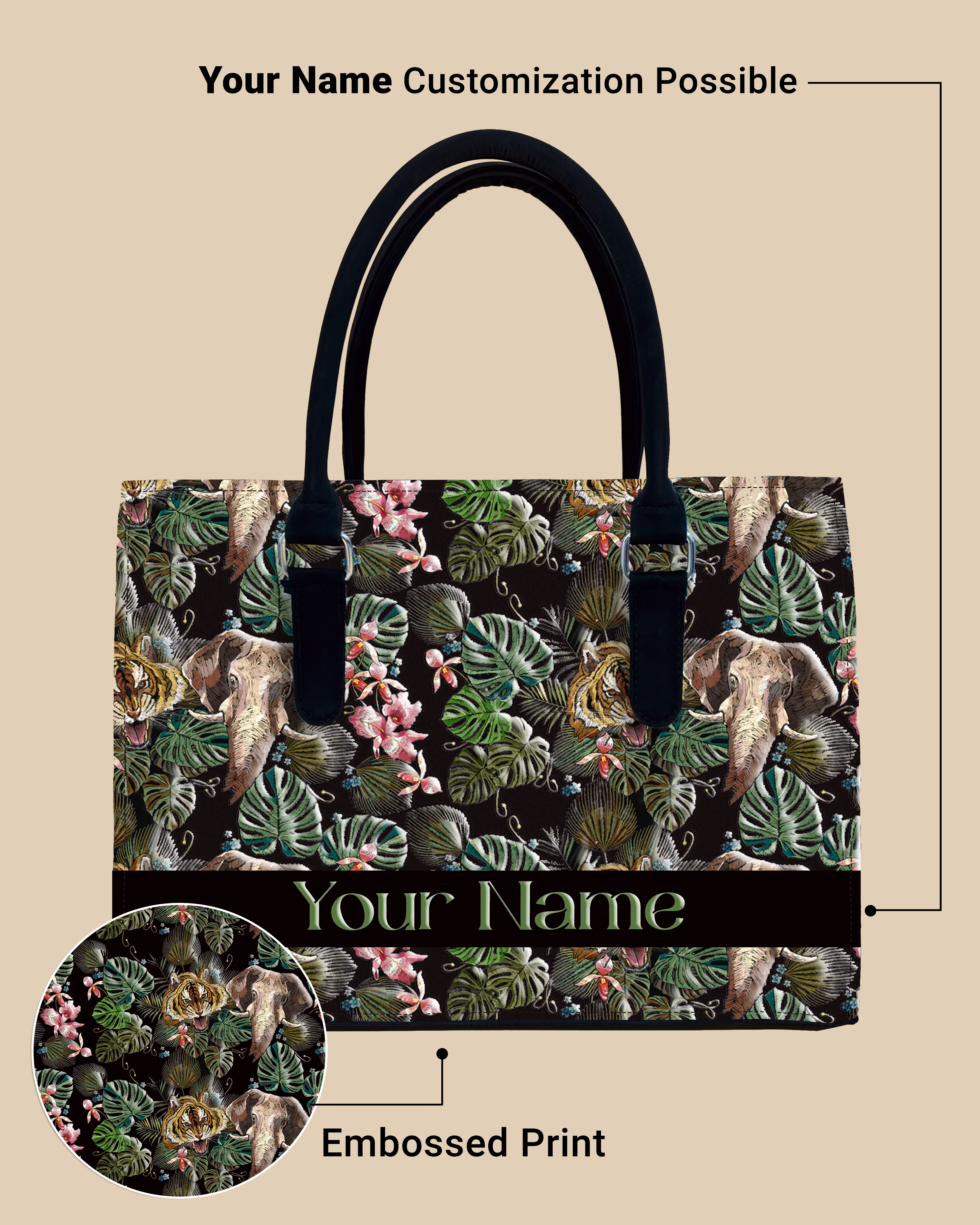 Palm Leaves, Tiger And Elephant Designer Sling Tote