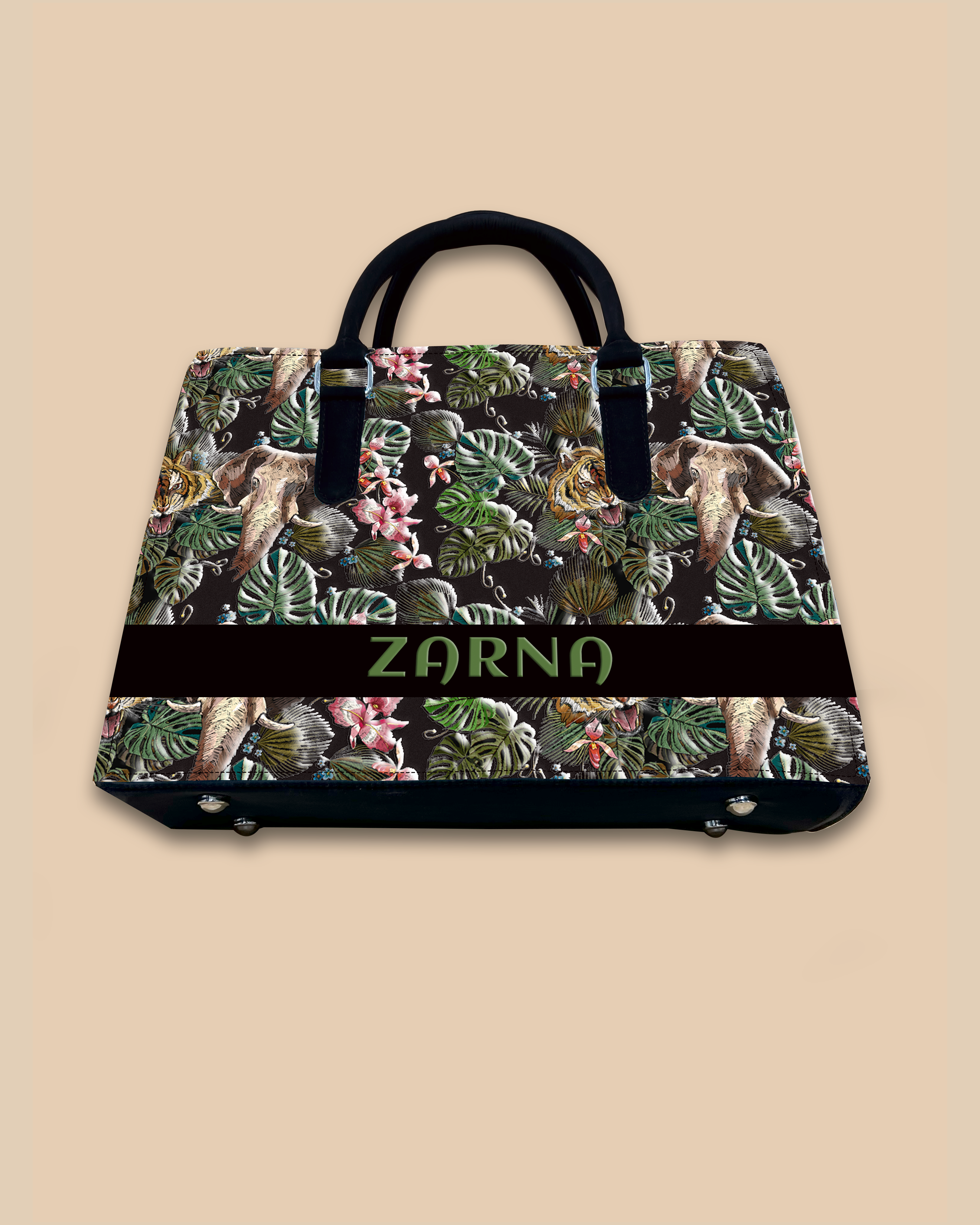 Palm Leaves, Tiger And Elephant Designer Sling Tote