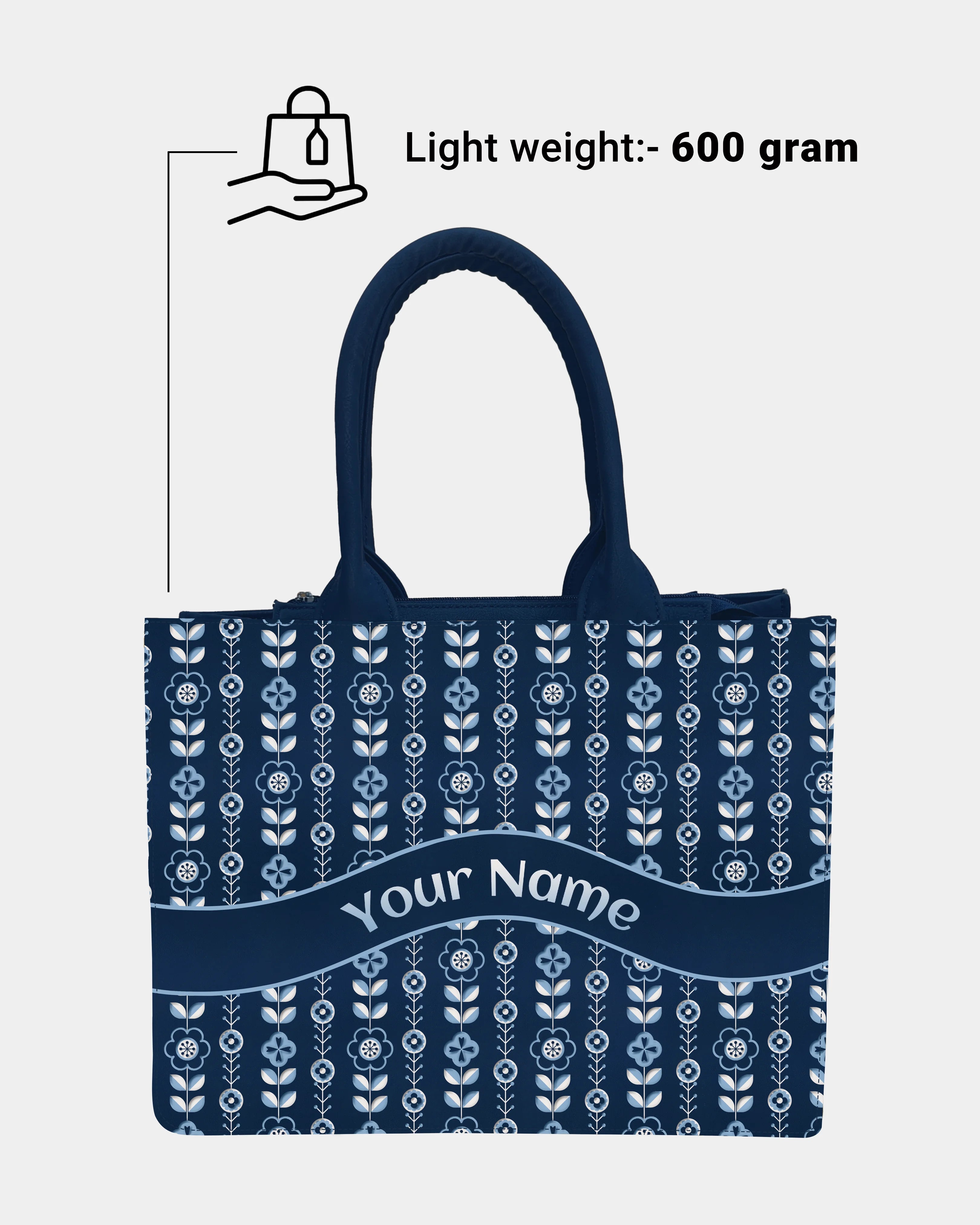 Blue white Floral Embossed Customized Tote Bag