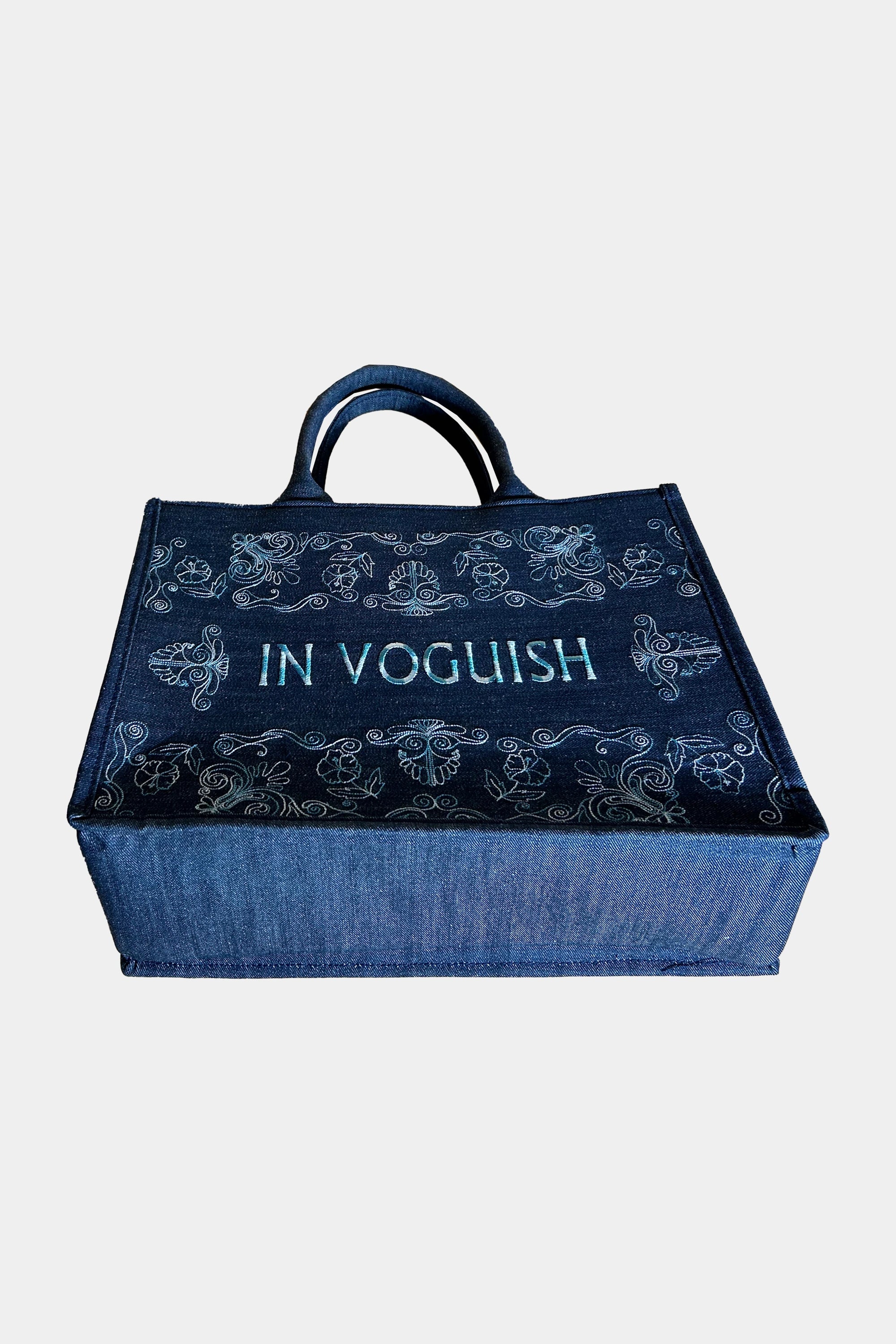 Blue Denim Royal Thread Embroidered Tote