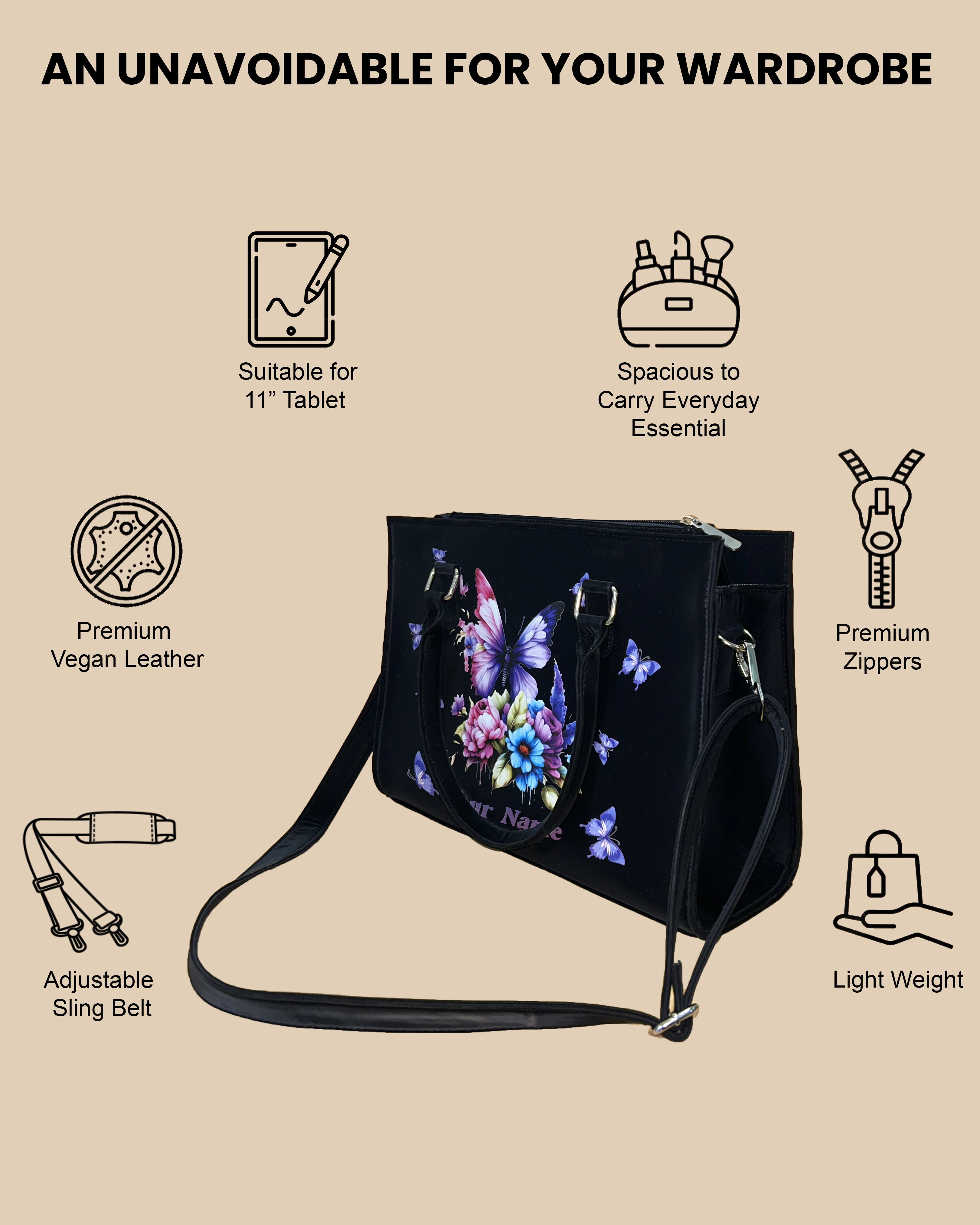 Colorful Floral & Butterfly Customized Sling Bag