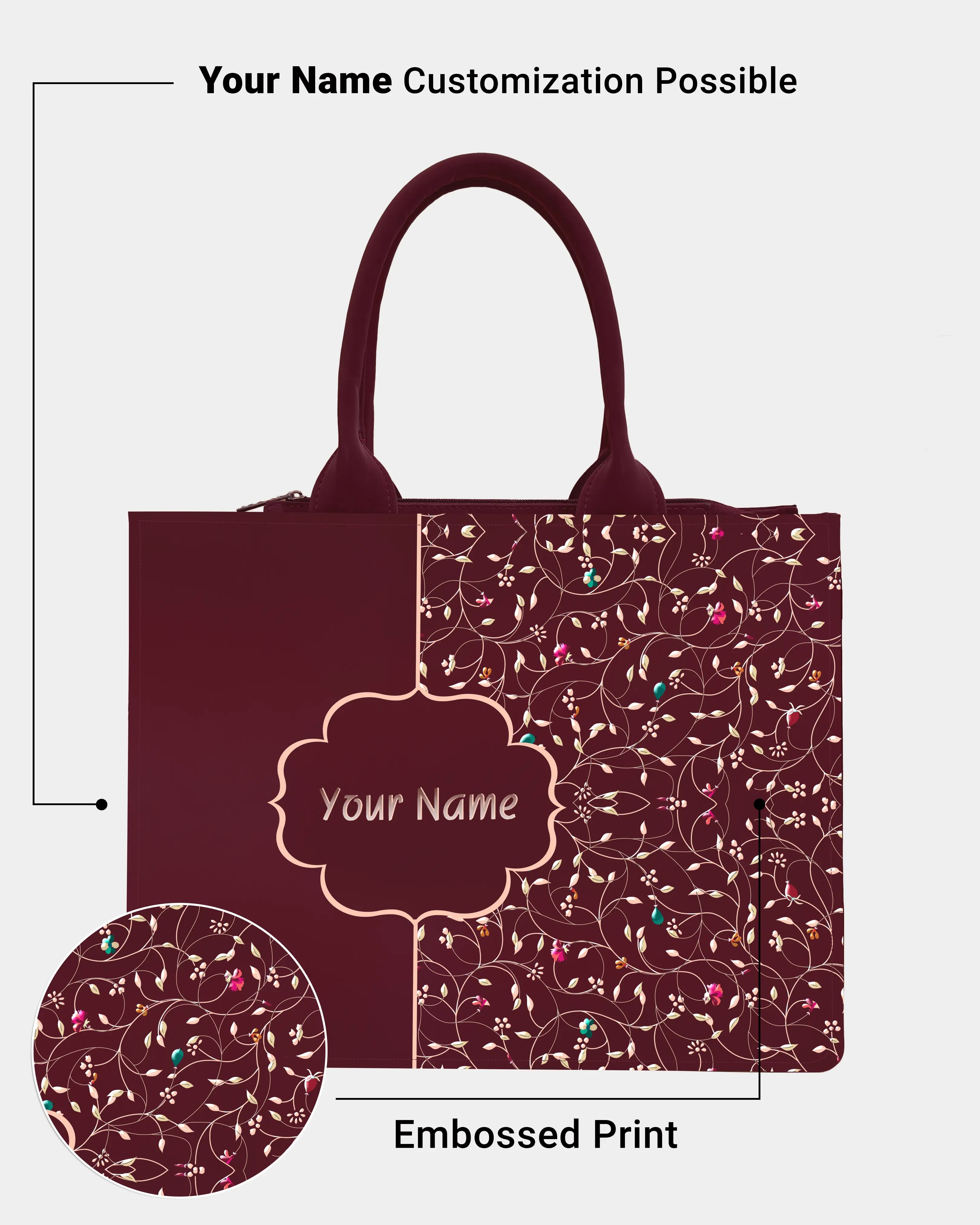 Rose Royale  Embossed Customized Tote Bag - Wine