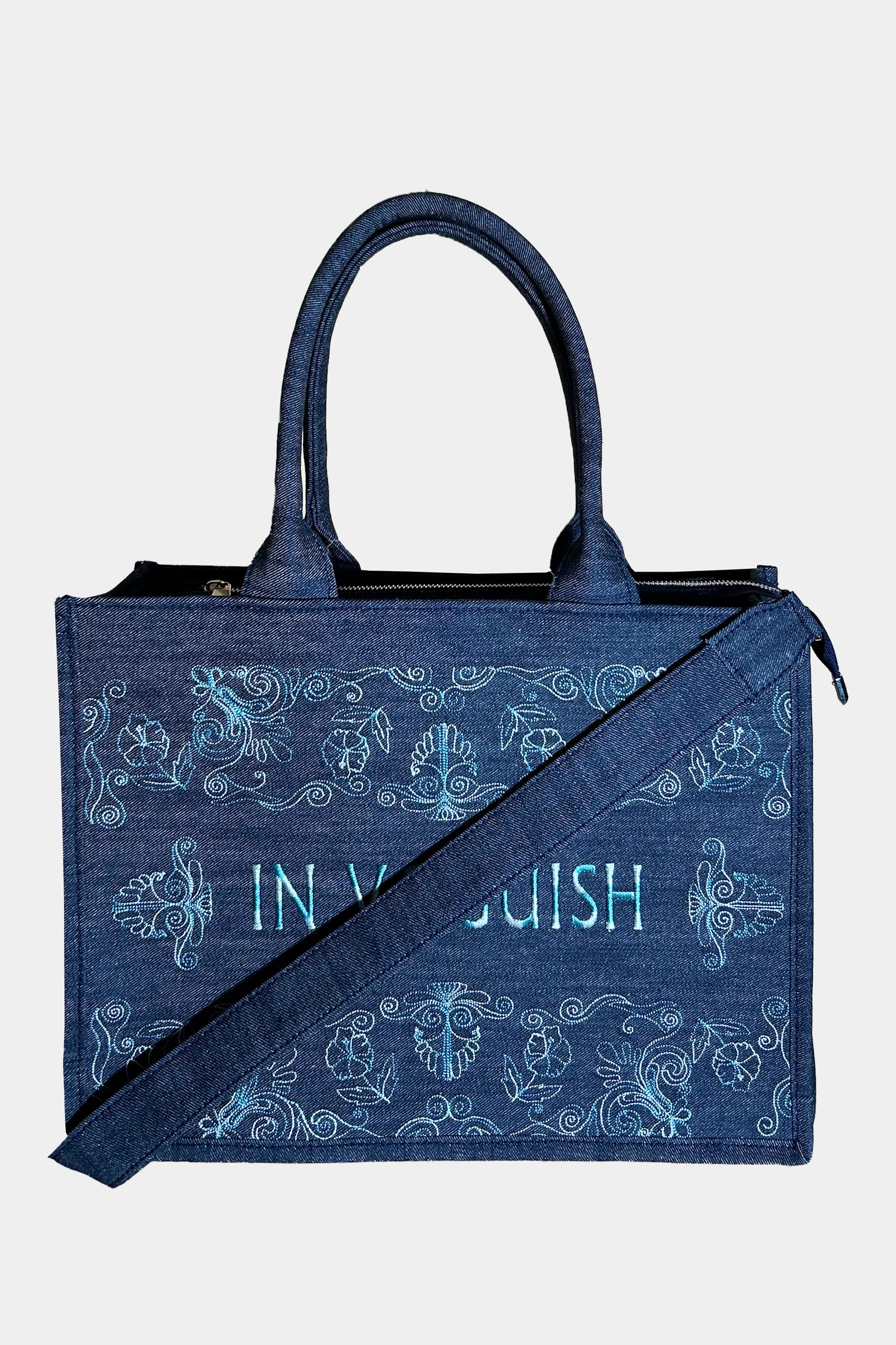 Blue Denim Royal Thread Embroidered Tote