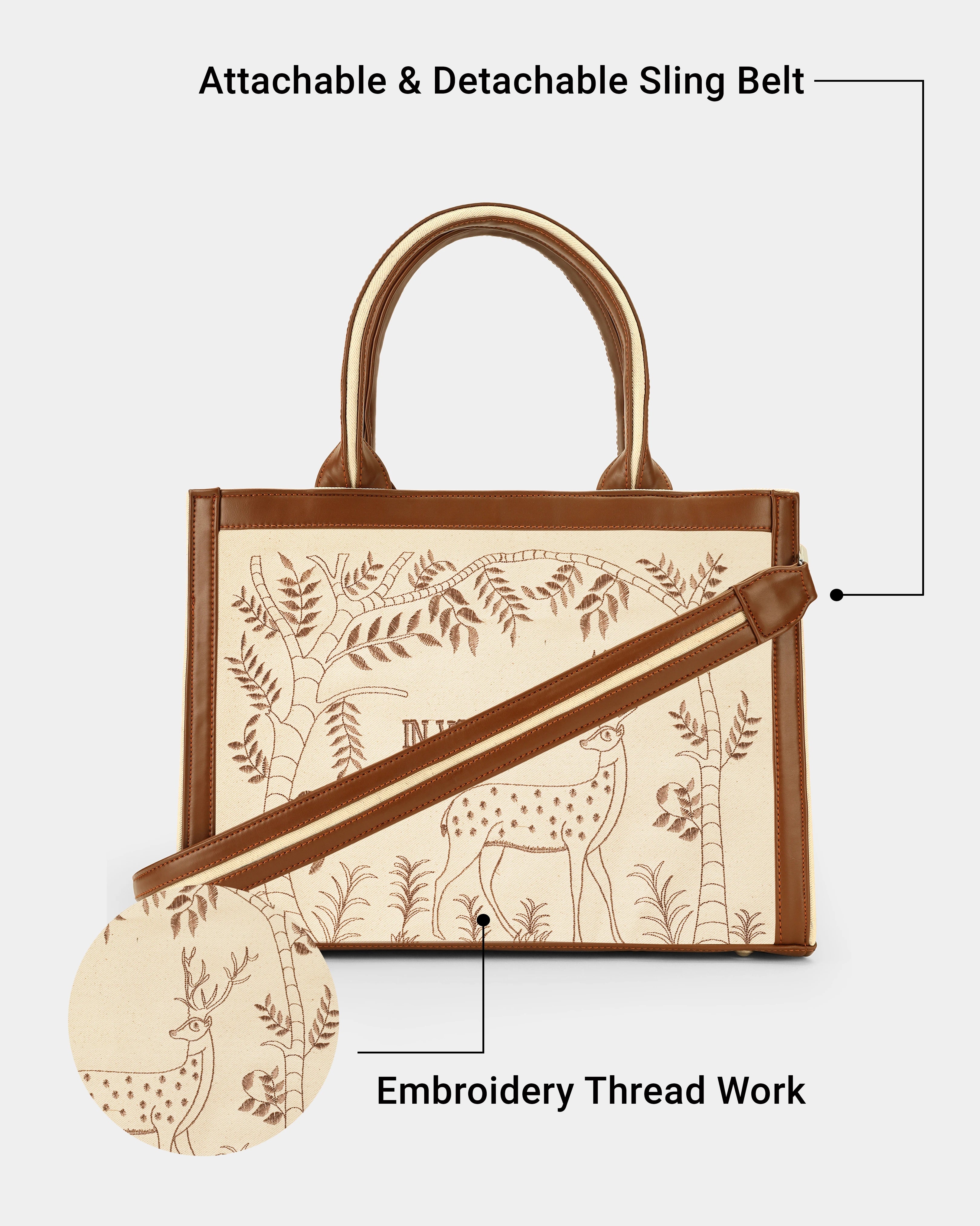 Enchanted Deer Voguish Embroidered Tote Bag