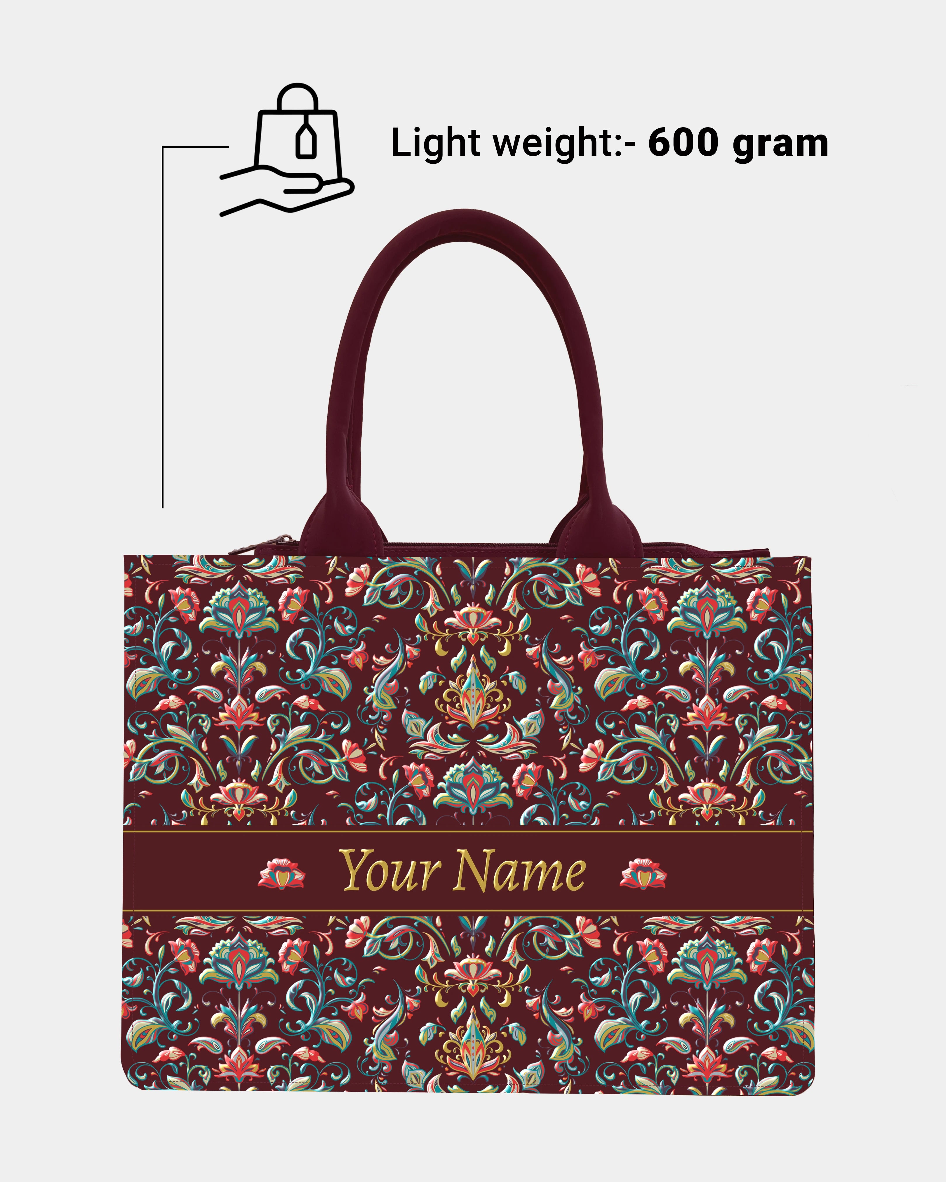 Rich wine Floral Artwork Embossed Customized Tote Bag