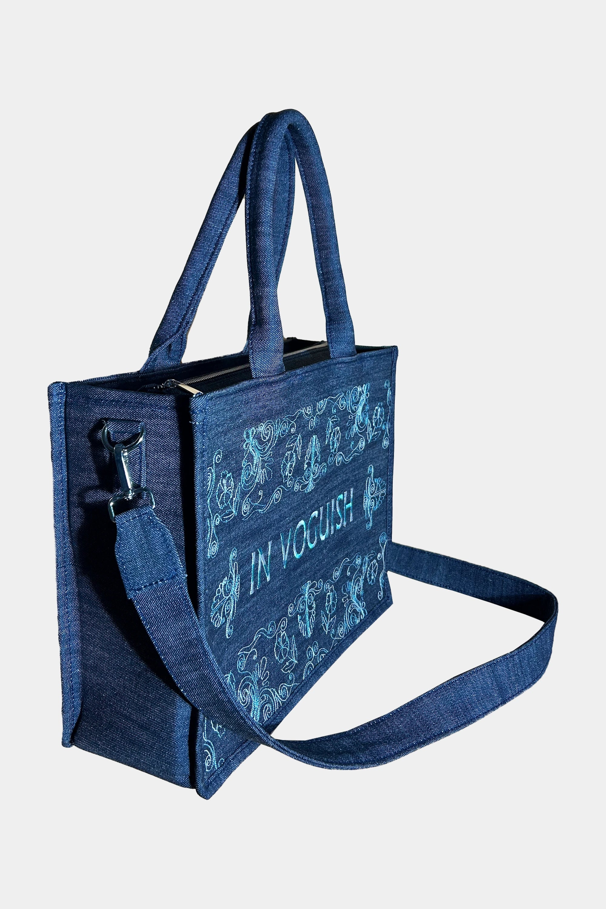 Blue Denim Royal Thread Embroidered Tote