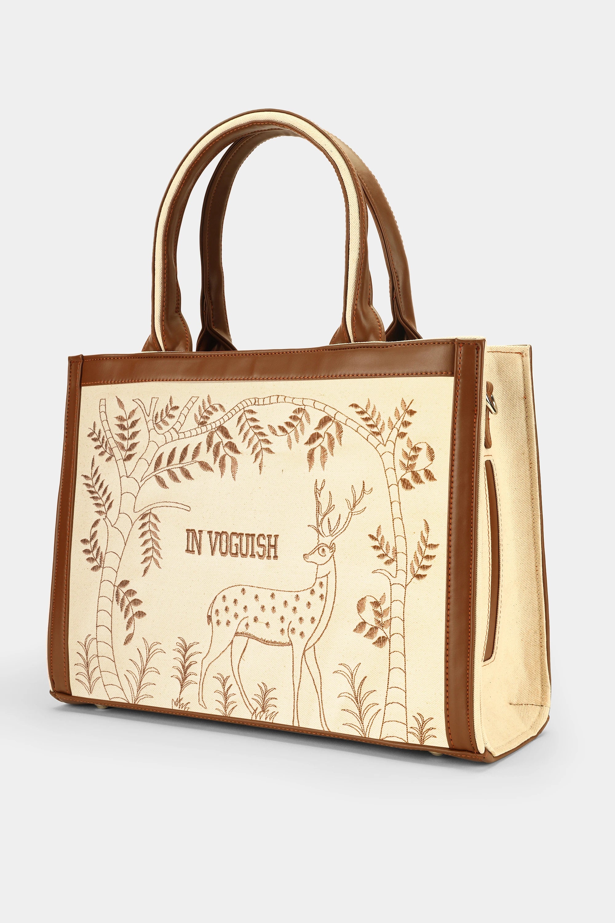 Enchanted Deer Voguish Embroidered Tote Bag