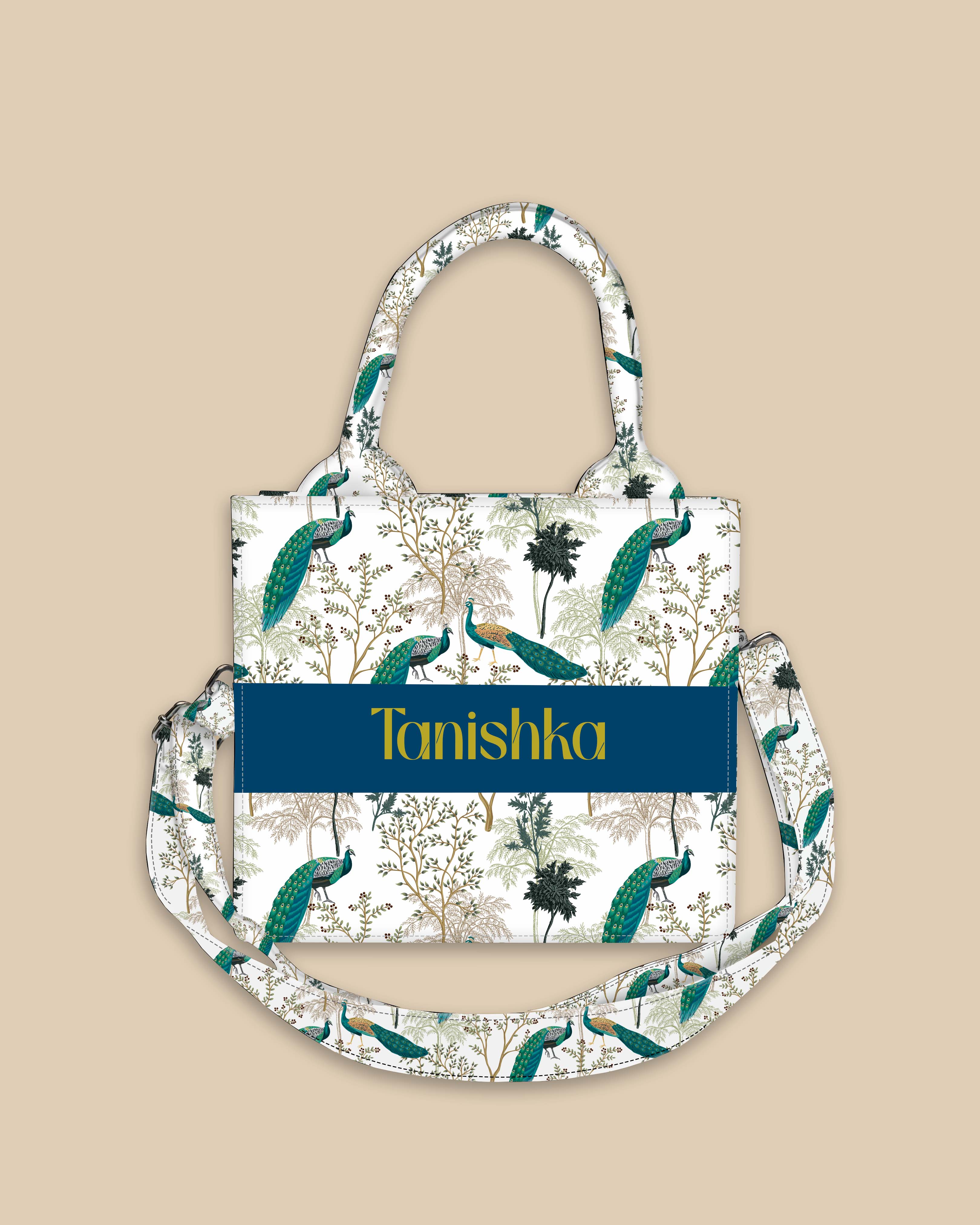 Customized Small Tote Bag Designed With Elegant Peacock And Summer Tree