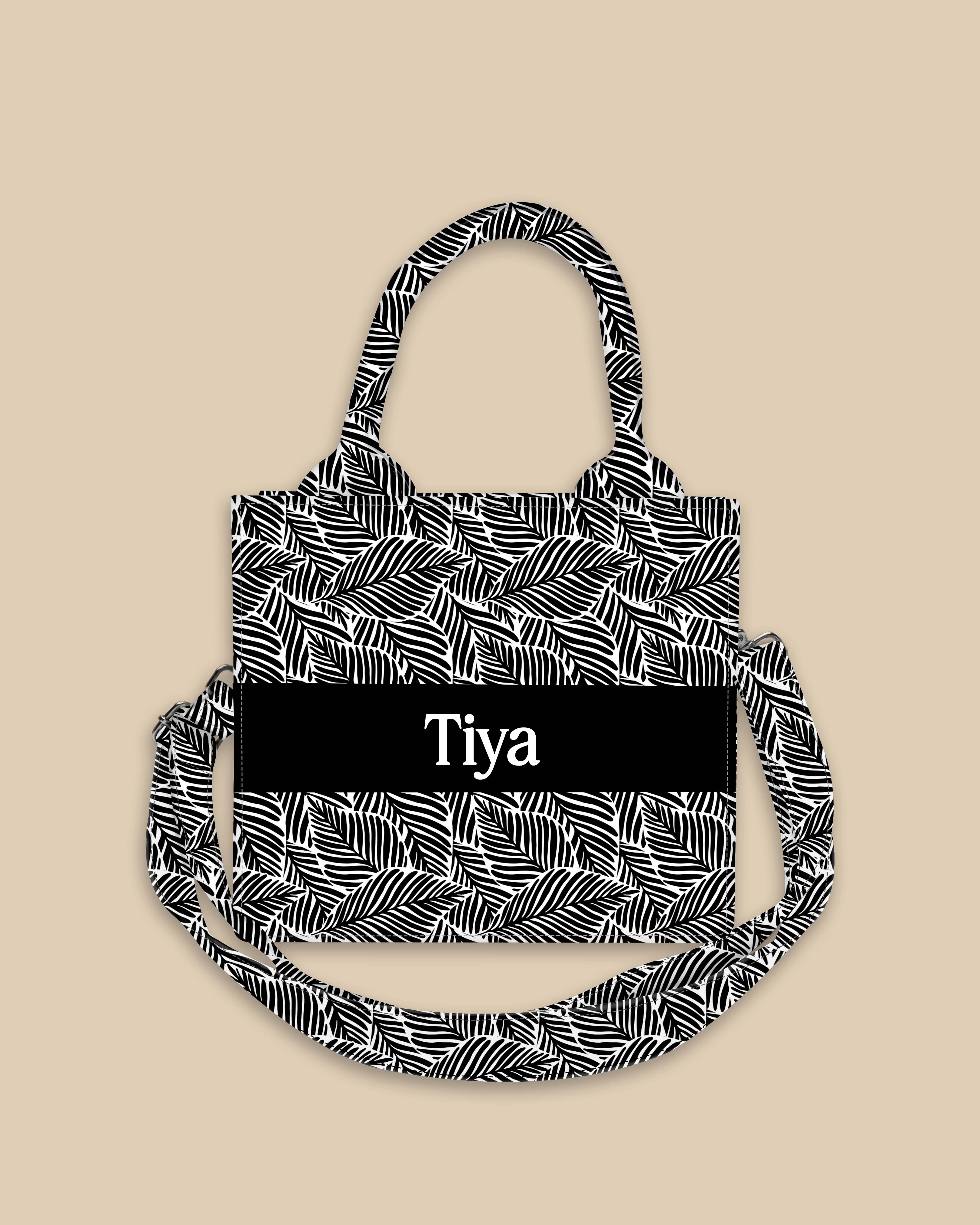 Customized Small Tote Bag Designed with Tropical Leaf Calligraphy