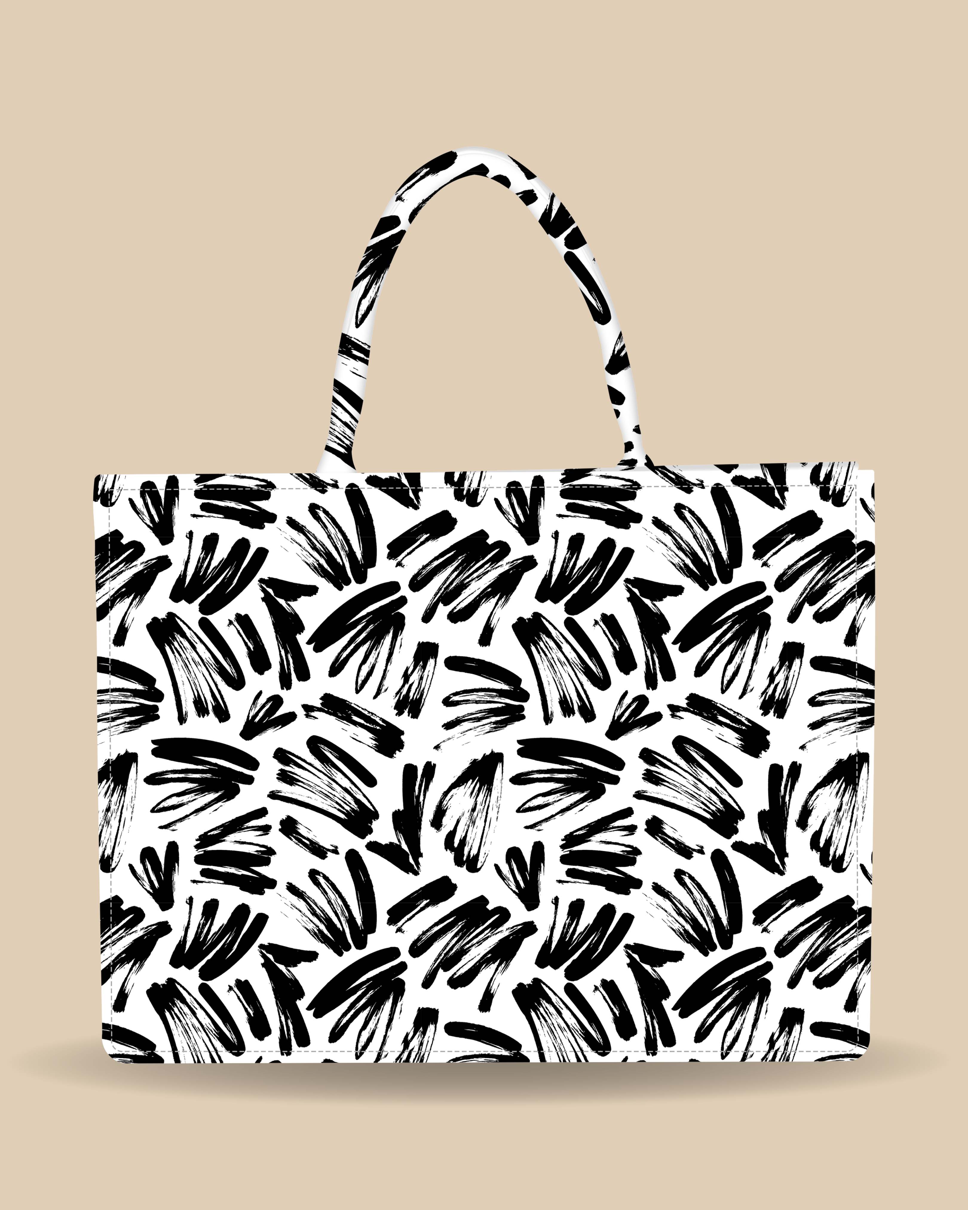 Customized Tote Bag  Designed With Black Brushstrokes Pattern