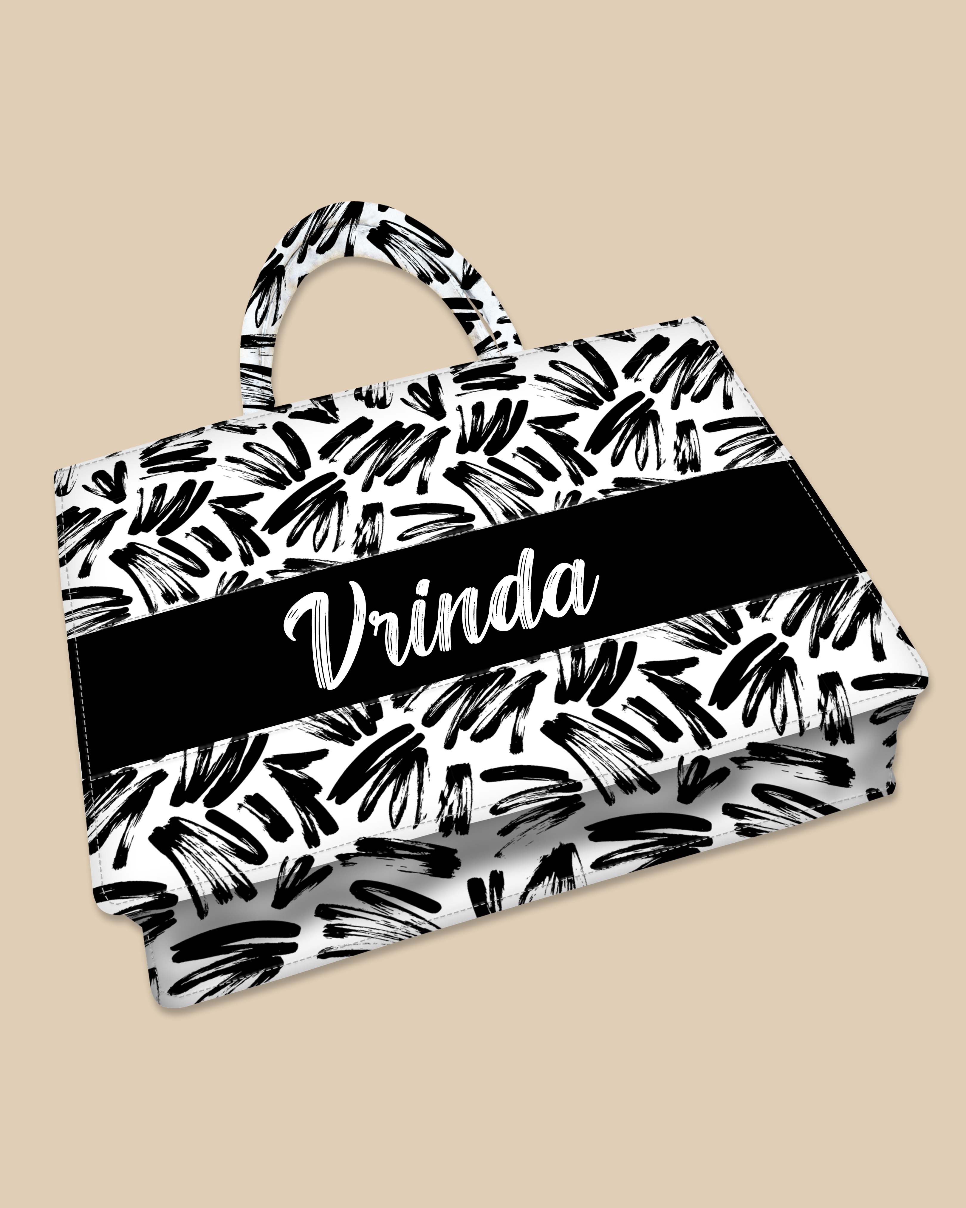 Customized Tote Bag  Designed With Black Brushstrokes Pattern