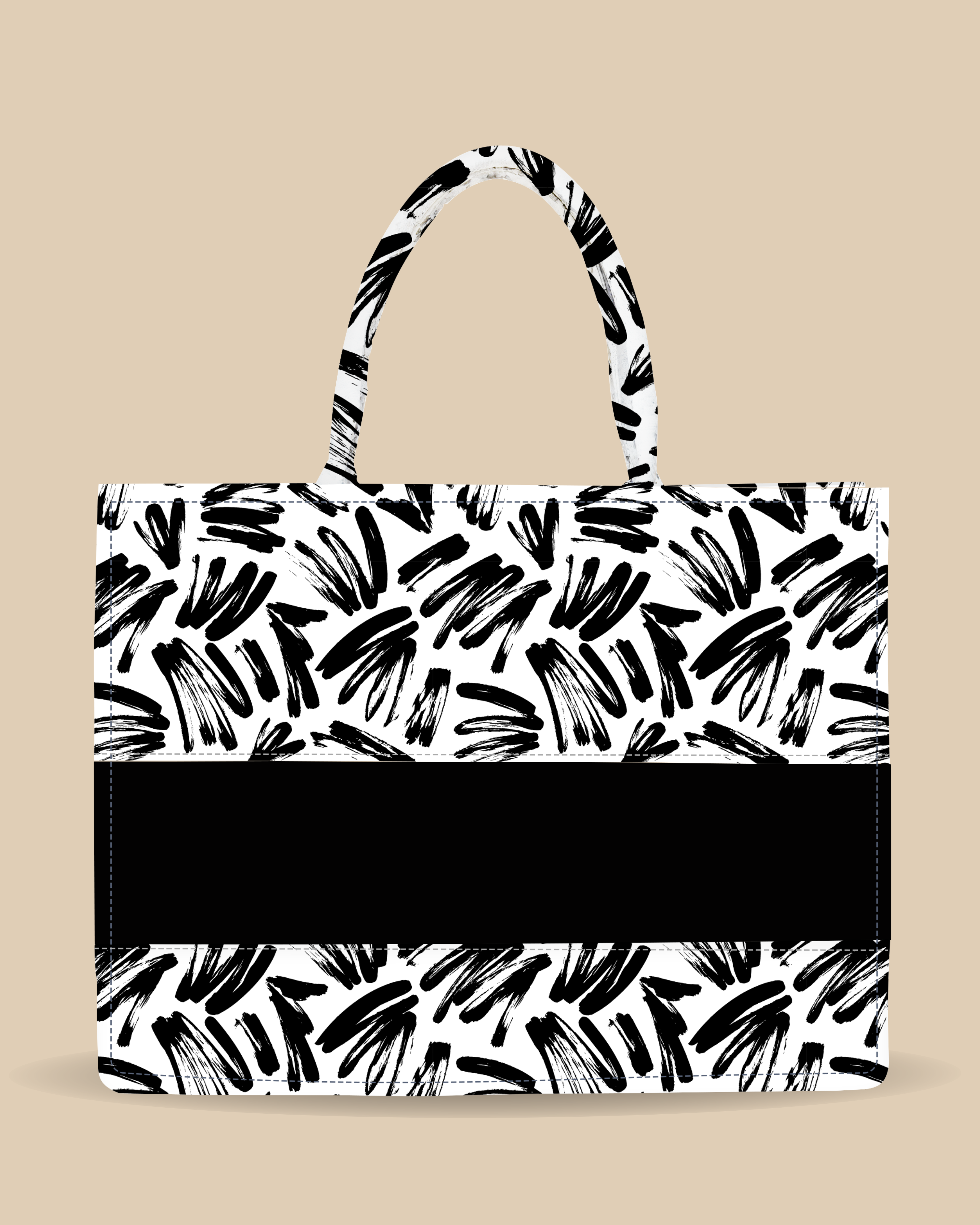 Customized Tote Bag  Designed With Black Brushstrokes Pattern