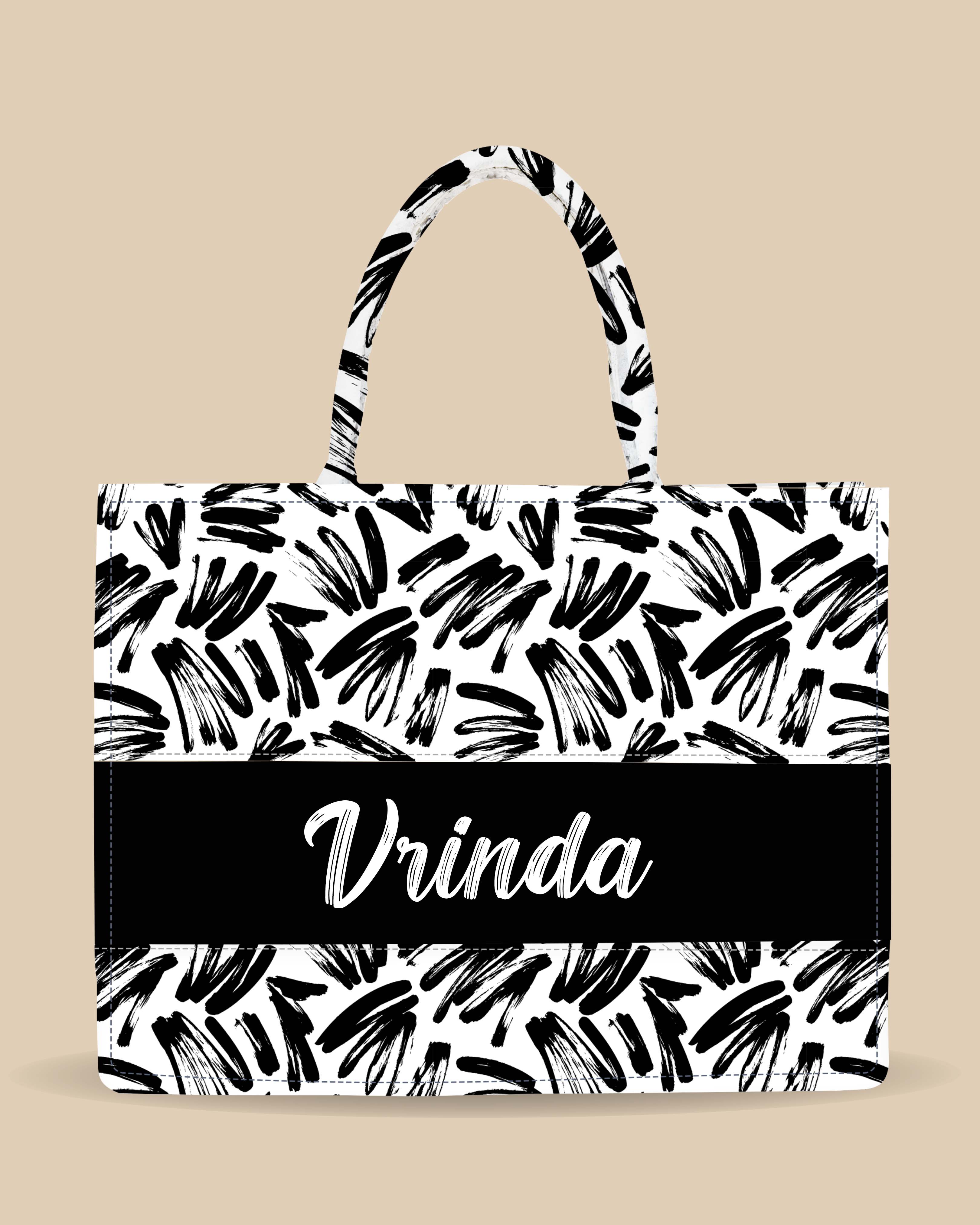 Customized Tote Bag  Designed With Black Brushstrokes Pattern