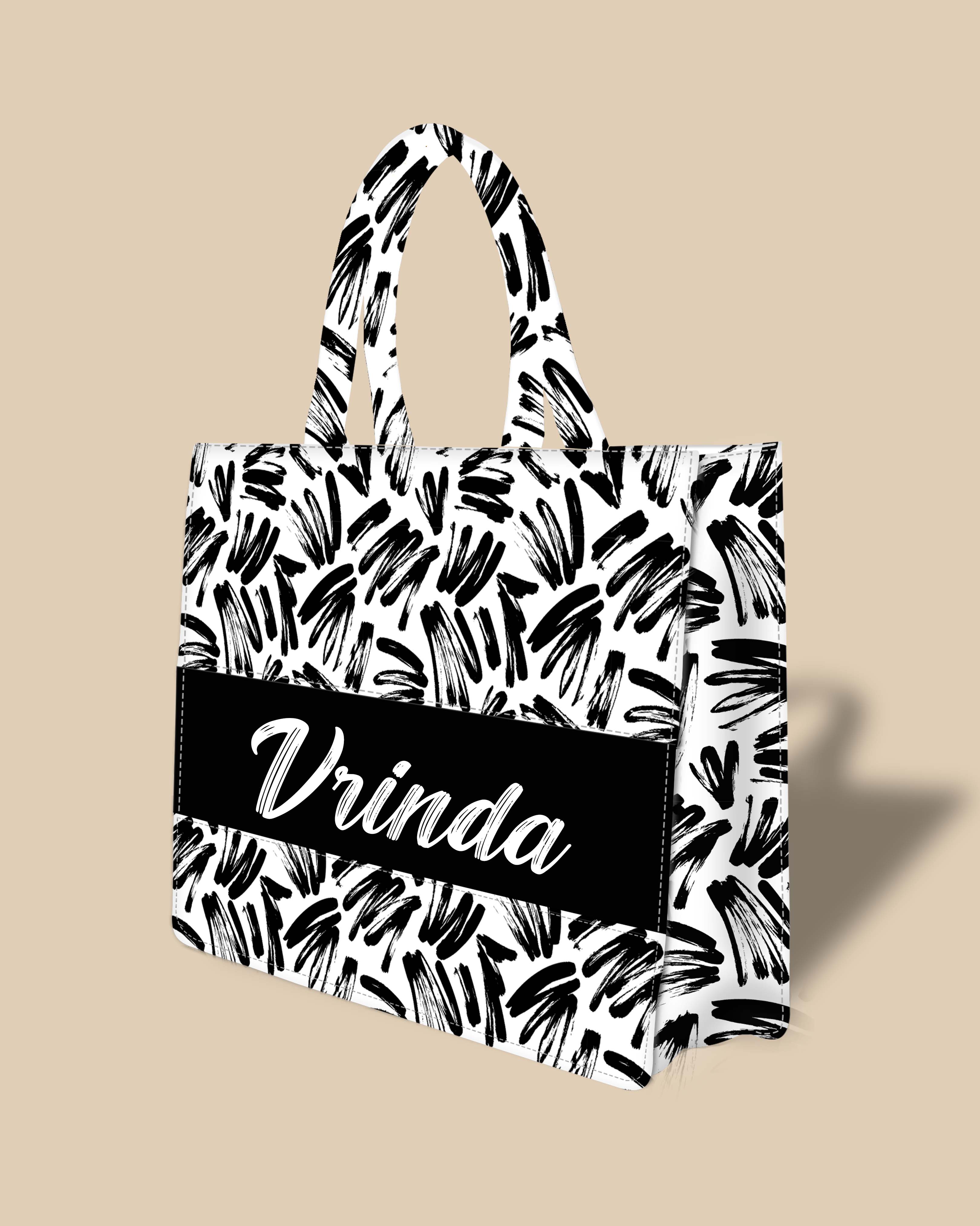 Customized Tote Bag  Designed With Black Brushstrokes Pattern