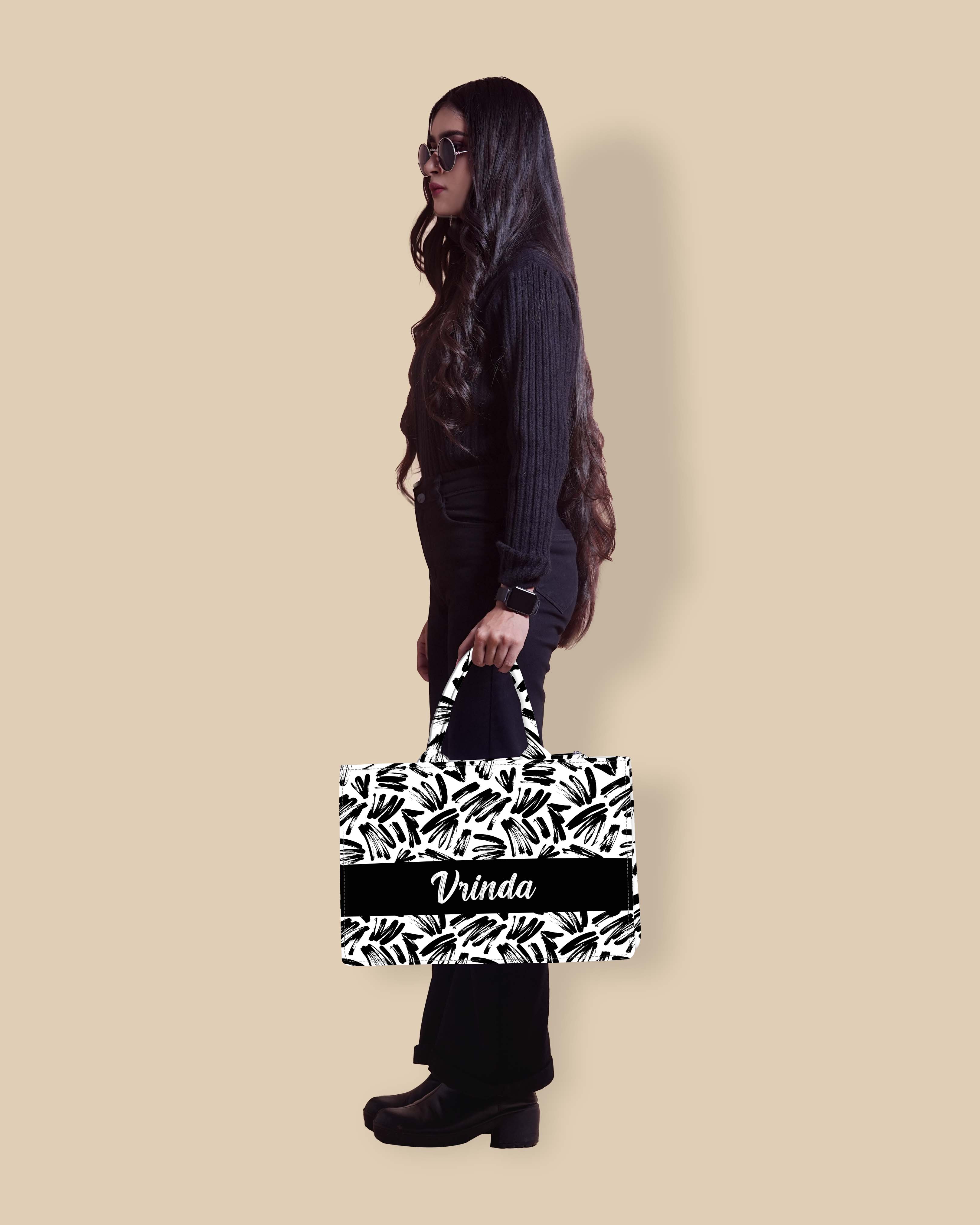 Customized Tote Bag  Designed With Black Brushstrokes Pattern