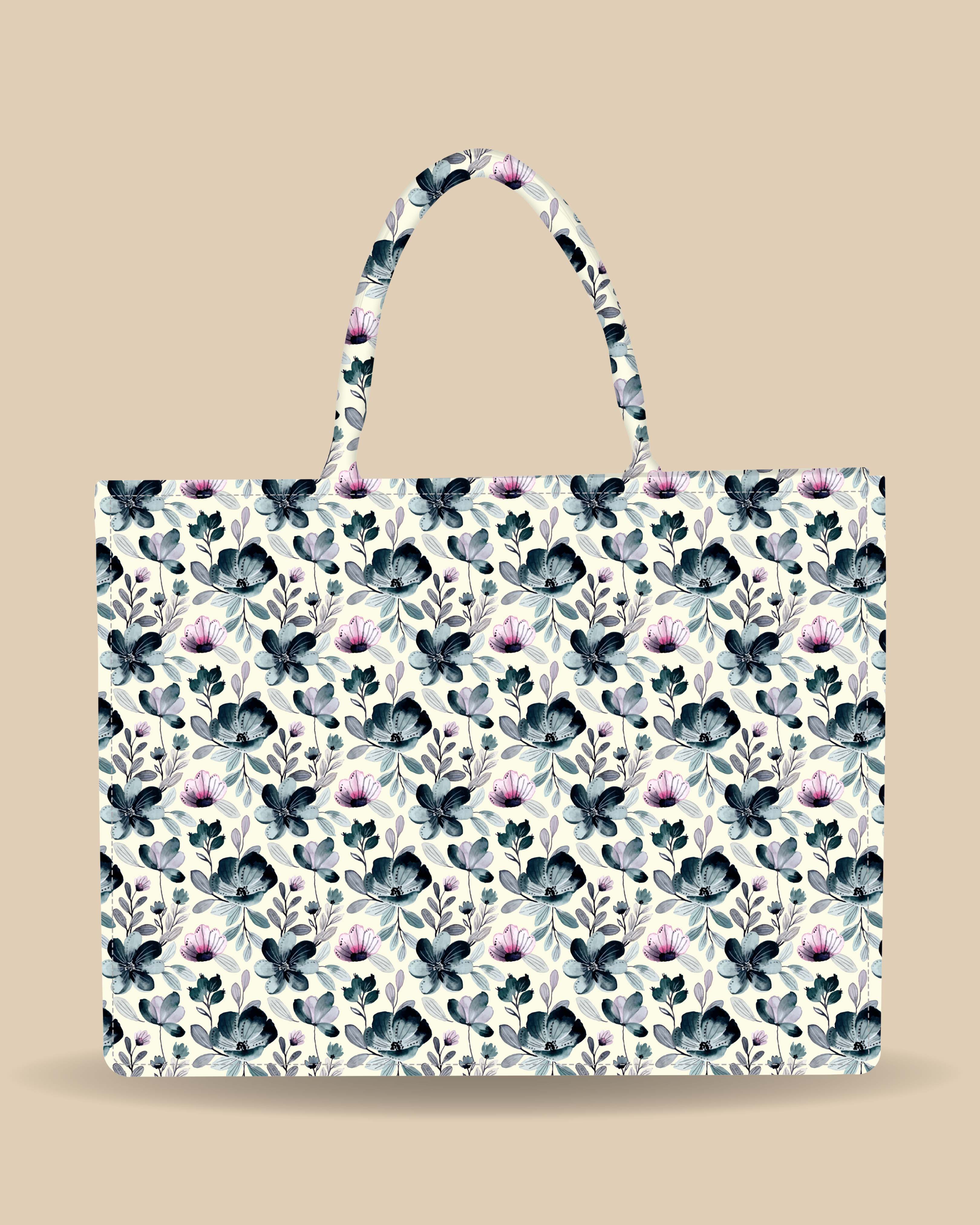 Customized Tote Bag  Designed With Indigo Watercolor Floral Pattern