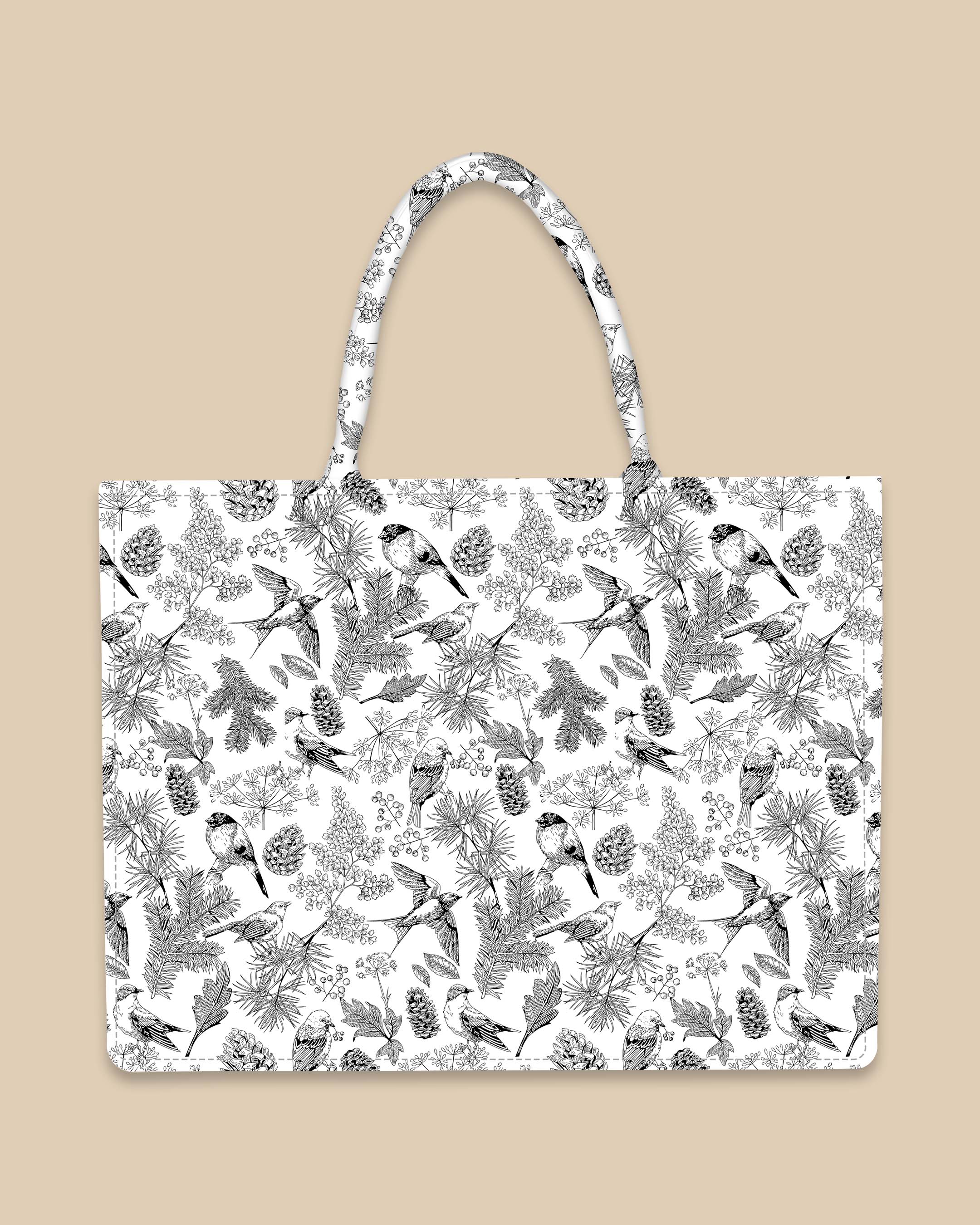 Customized Tote Bag Designed With Sparrow And Flower Leaf