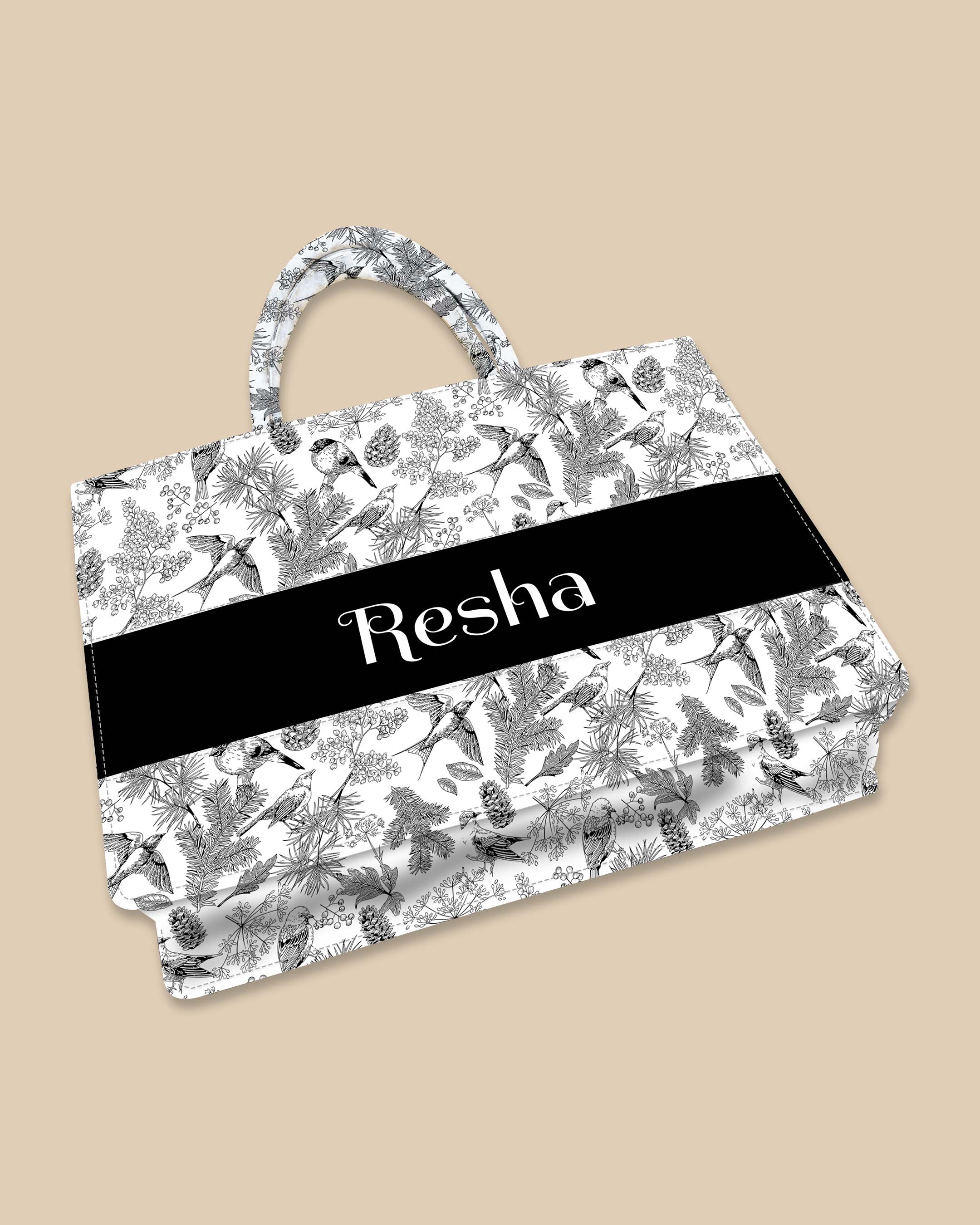 Customized Tote Bag Designed With Sparrow And Flower Leaf