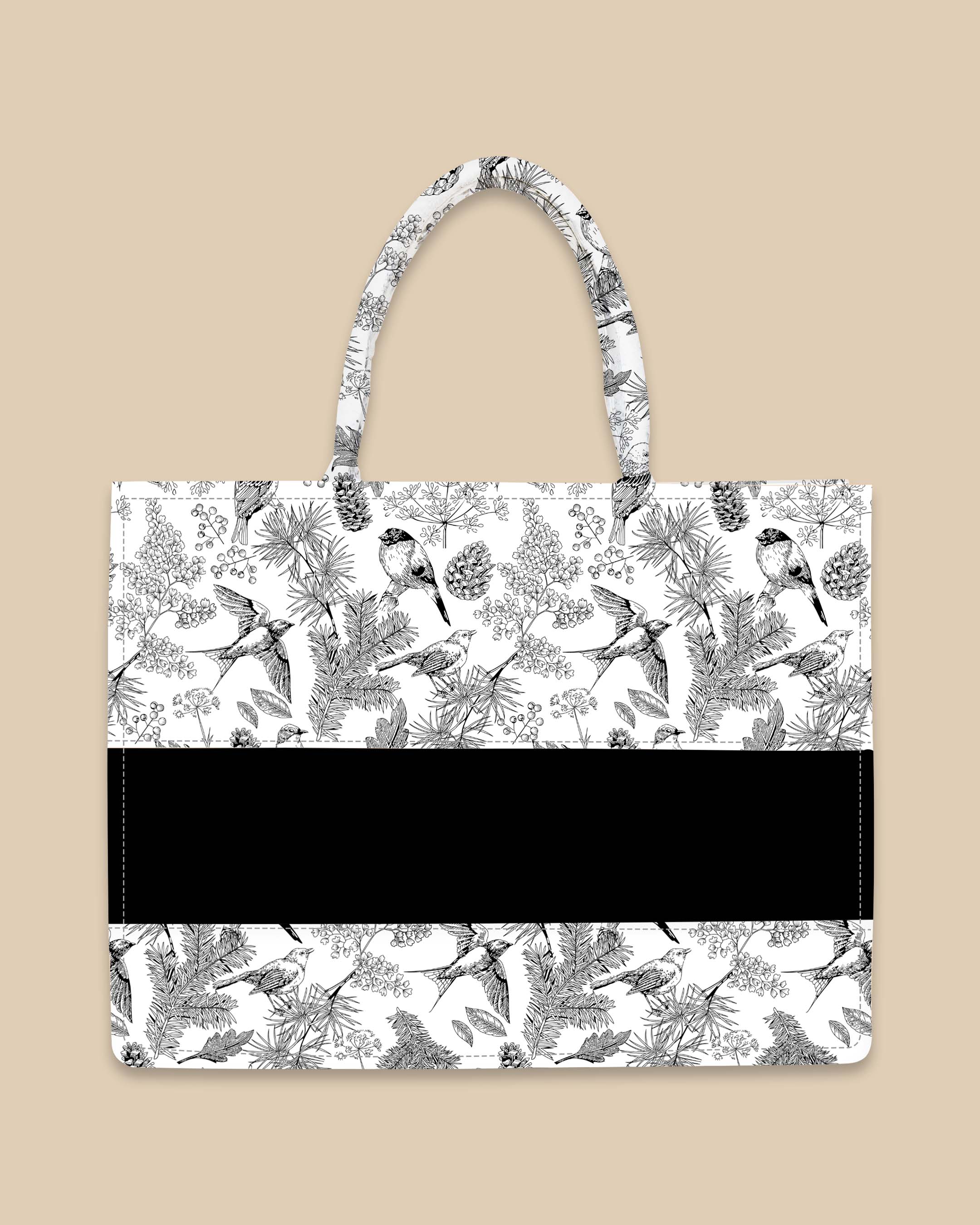 Customized Tote Bag Designed With Sparrow And Flower Leaf