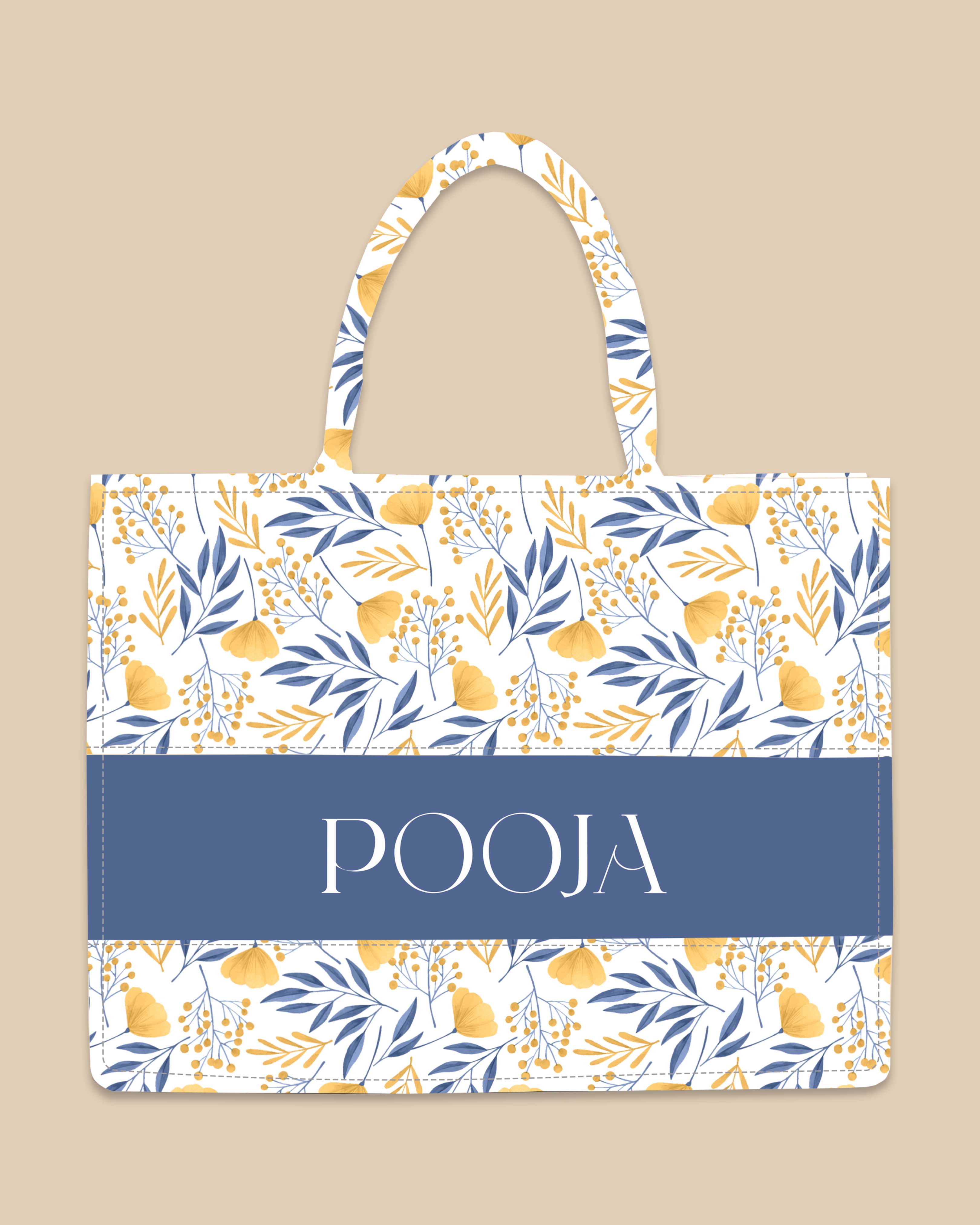 Customized Tote Bag Designed With Summer Botnical Flowers And Leaves