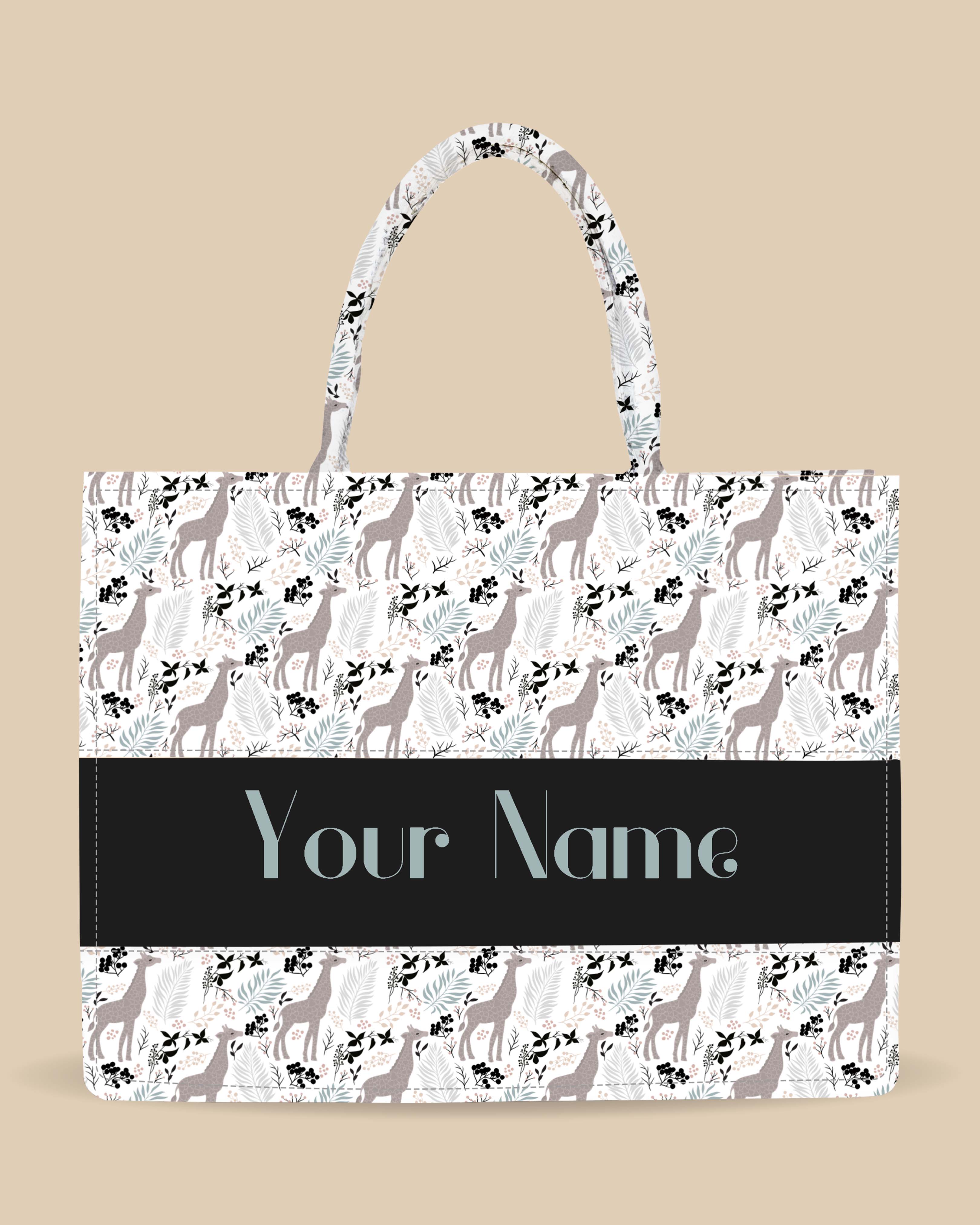 Customized Tote Bag Designed with Fernsv Holy Berry Flowers And Giraffe