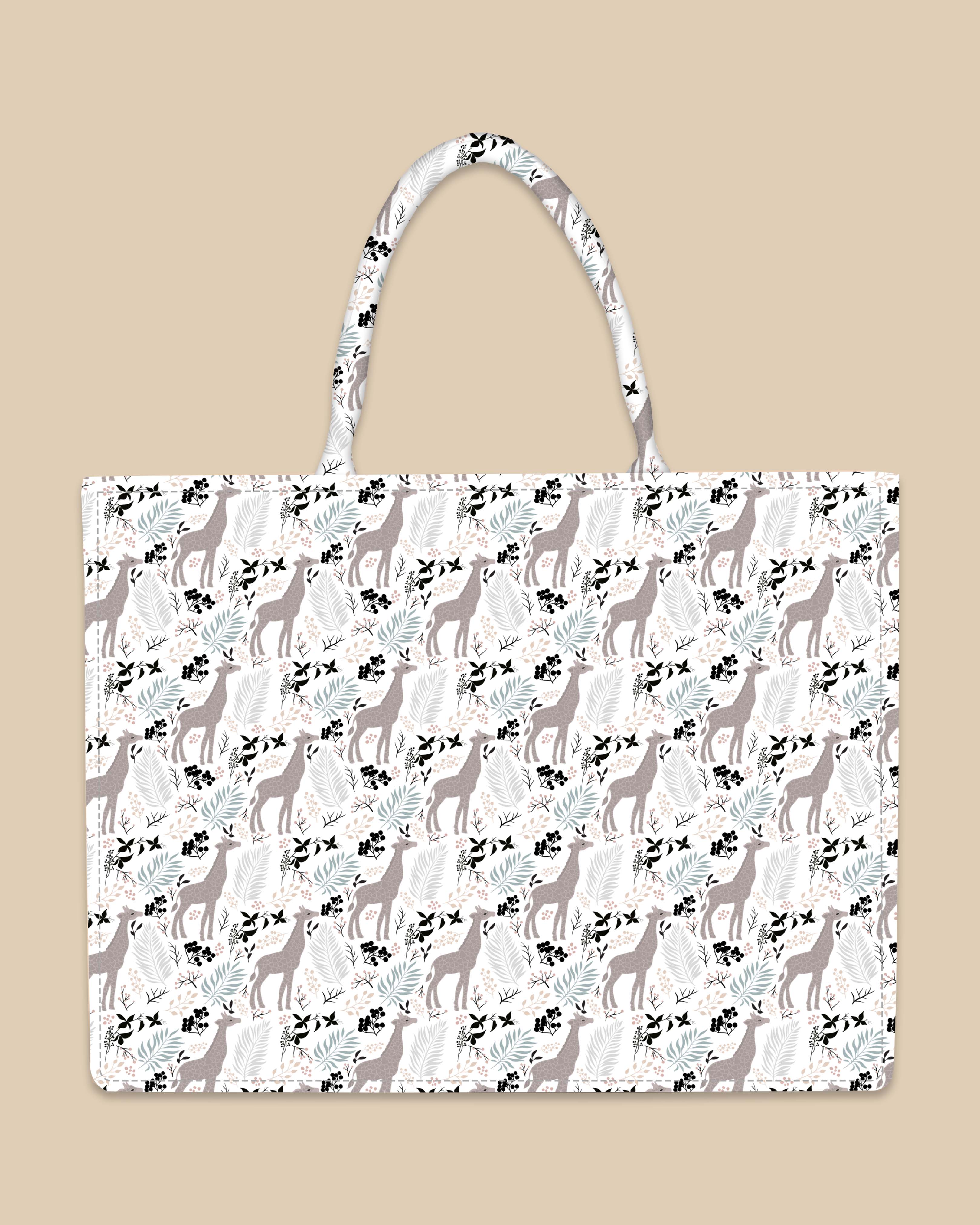 Customized Tote Bag Designed with Fernsv Holy Berry Flowers And Giraffe