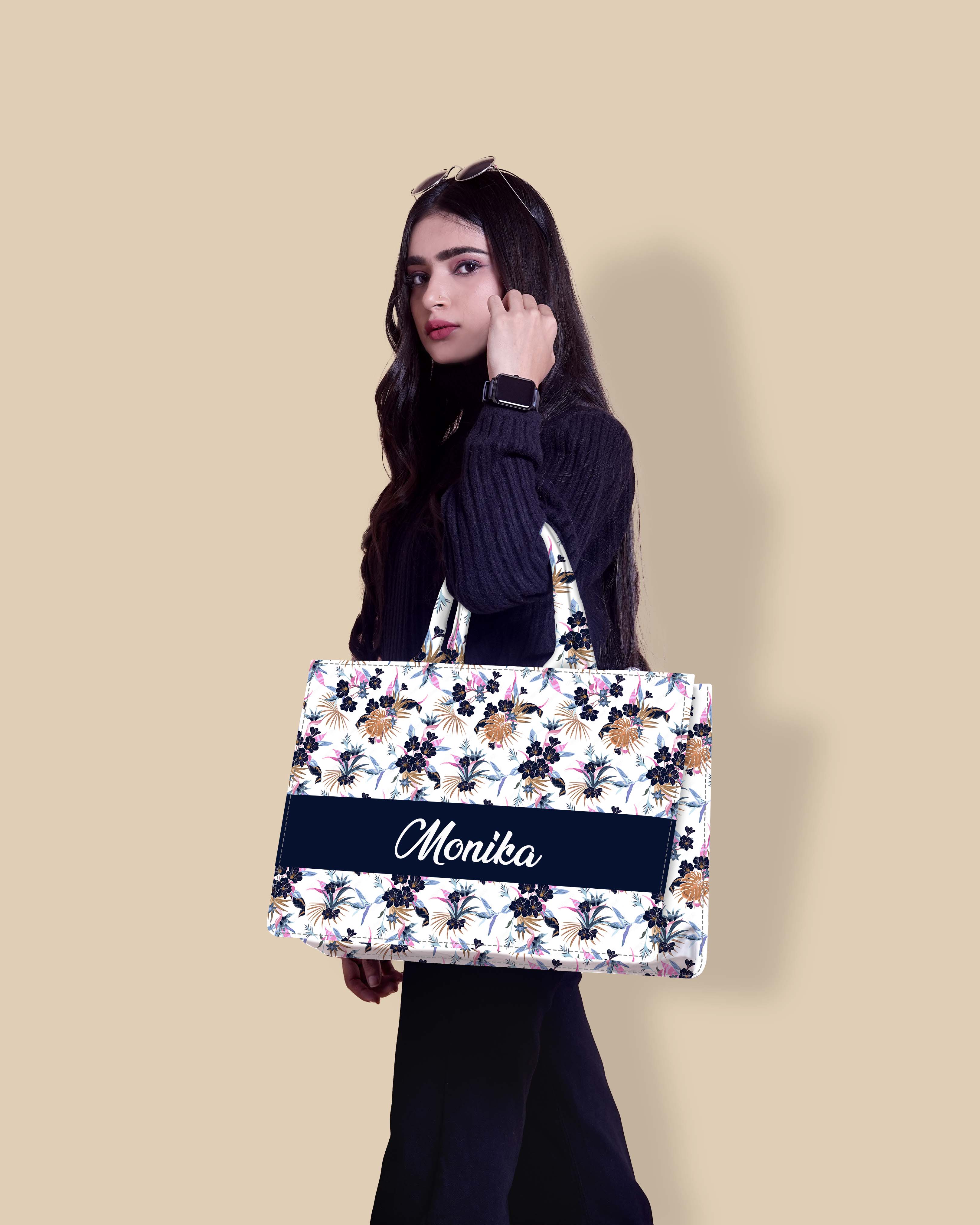 Customized Tote Bag Designed with Fresh Tropical Flowers And Exotic Forest Flowers